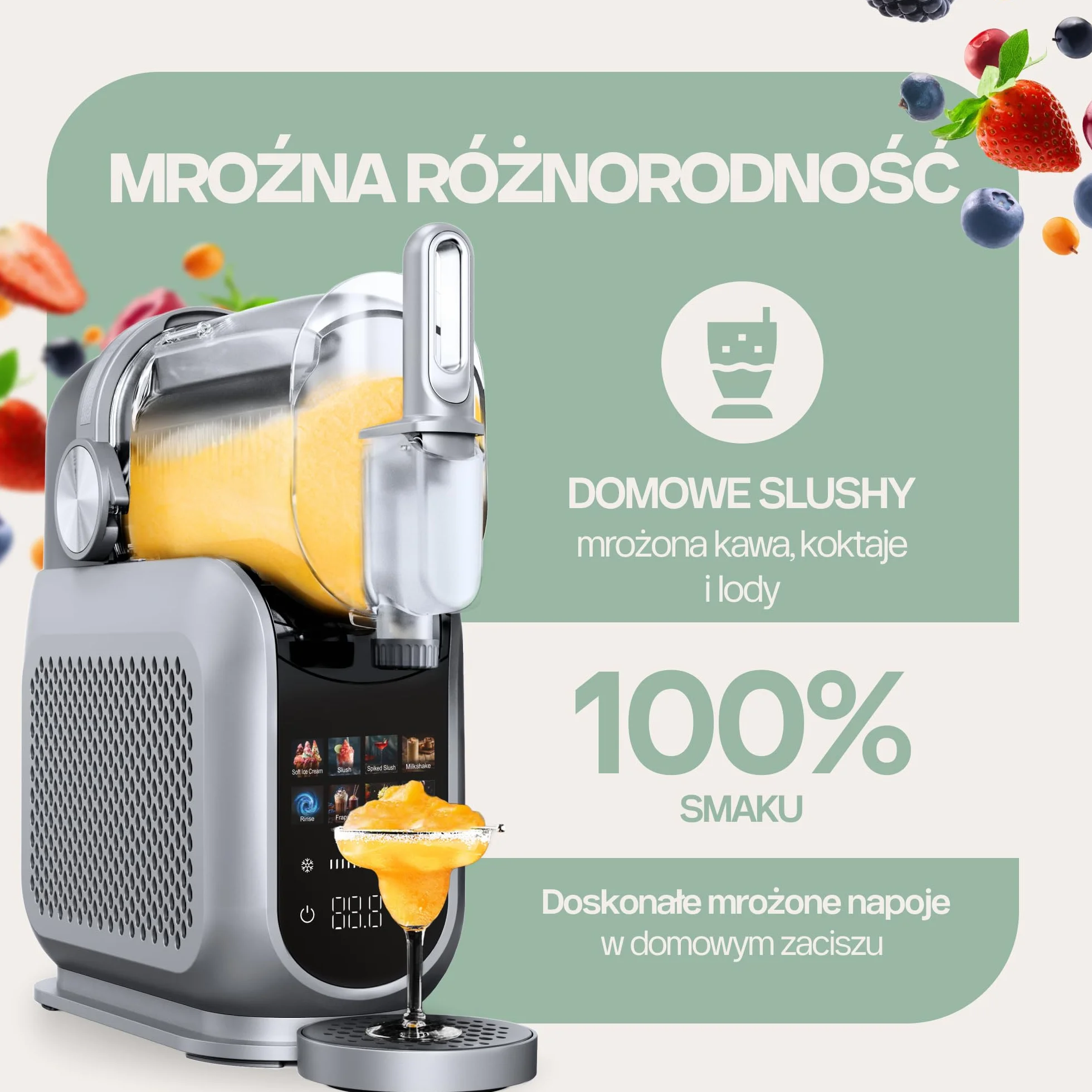 4Swiss Maszyna do Lodów Ice Slushie Granity Drinków Napojów Koktajl Smoothie Frappe Milkshake Sorbet Elektryczna Domowa z Kompresor do Kuchni na Imprezy Lato 1.8 l Maszynka Urządzenie - SM026