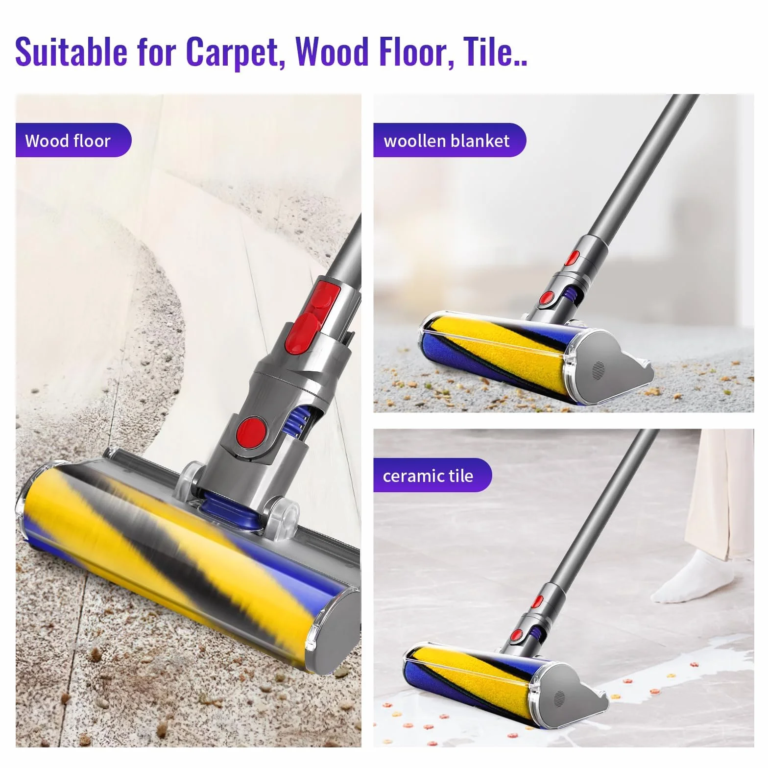 1 szt. Szczotka zapasowa do odkurzacza Dyson V12/V15 Slim, żółta i niebieska szczotka zamienna, wałek do szczotki, miękka szczotka do wymiany