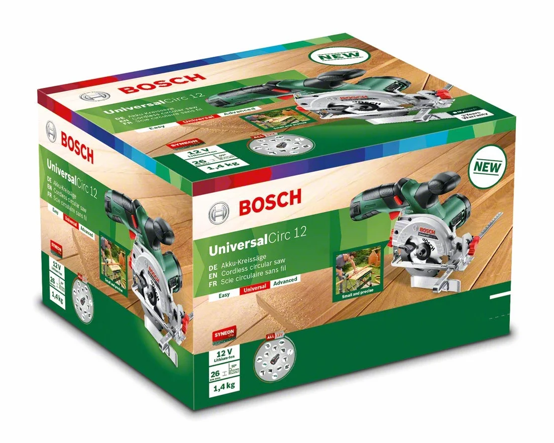 Bosch Home and Garden UniversalCirc 12 akumulatorowa mini piła tarczowa akumulatorowa (bez akumulatora, 12 V, w kartonie)