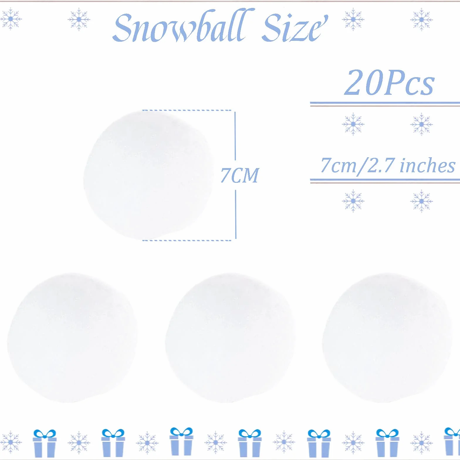 Sztuczne śnieżki 7 cm, białe, realistyczne sztuczne śnieżki, 20 szt., sztuczna śnieżka dla dzieci, do wewnątrz, śnieżki, gra walki, dekoracje choinkowe, sztuczne śnieżki dla dzieci i dorosłych, gry w