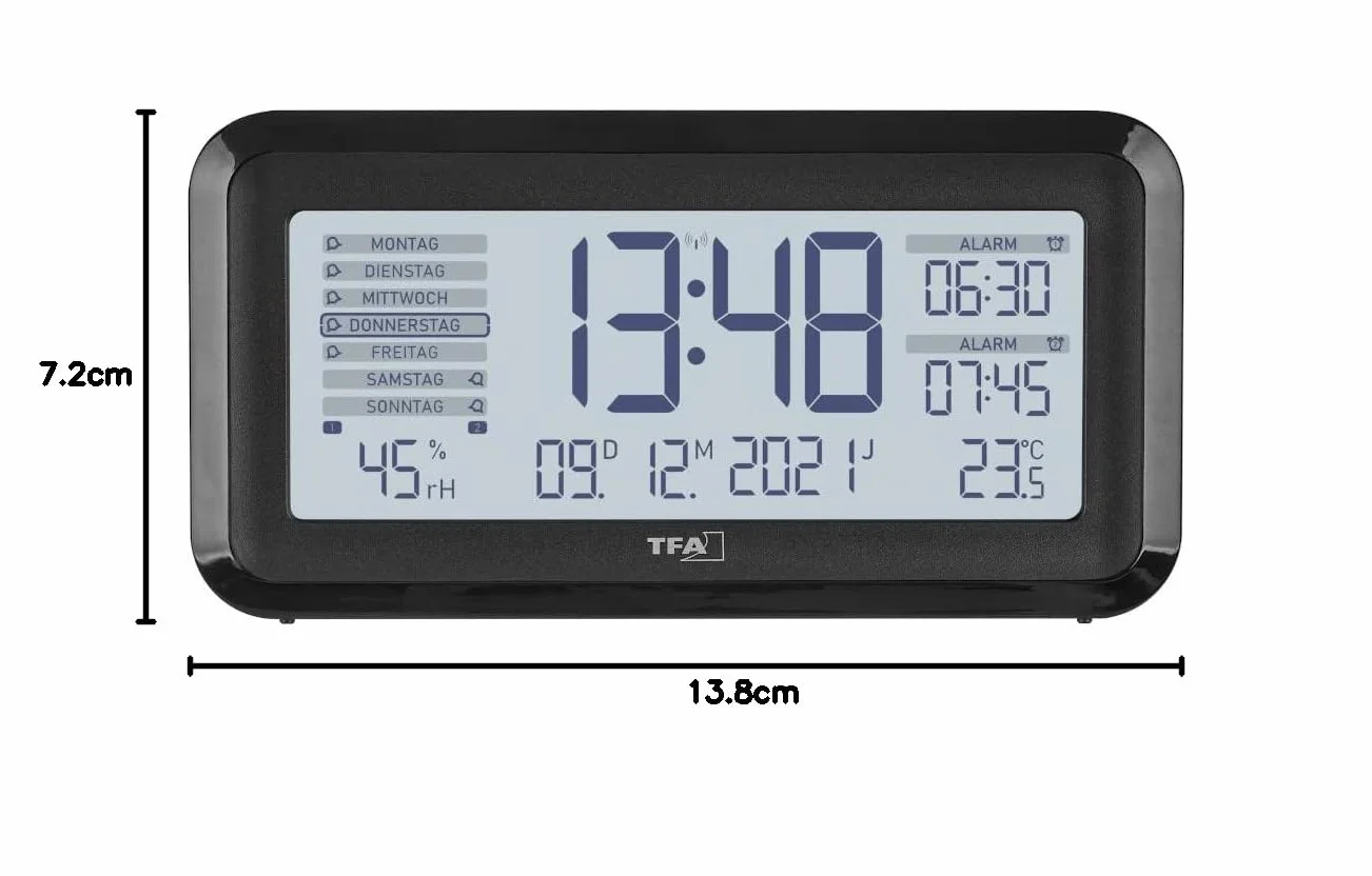 TFA Dostmann Cyfrowy budzik radiowy BOXX2, 60.2562.01, czarny, 138 x 52 mm