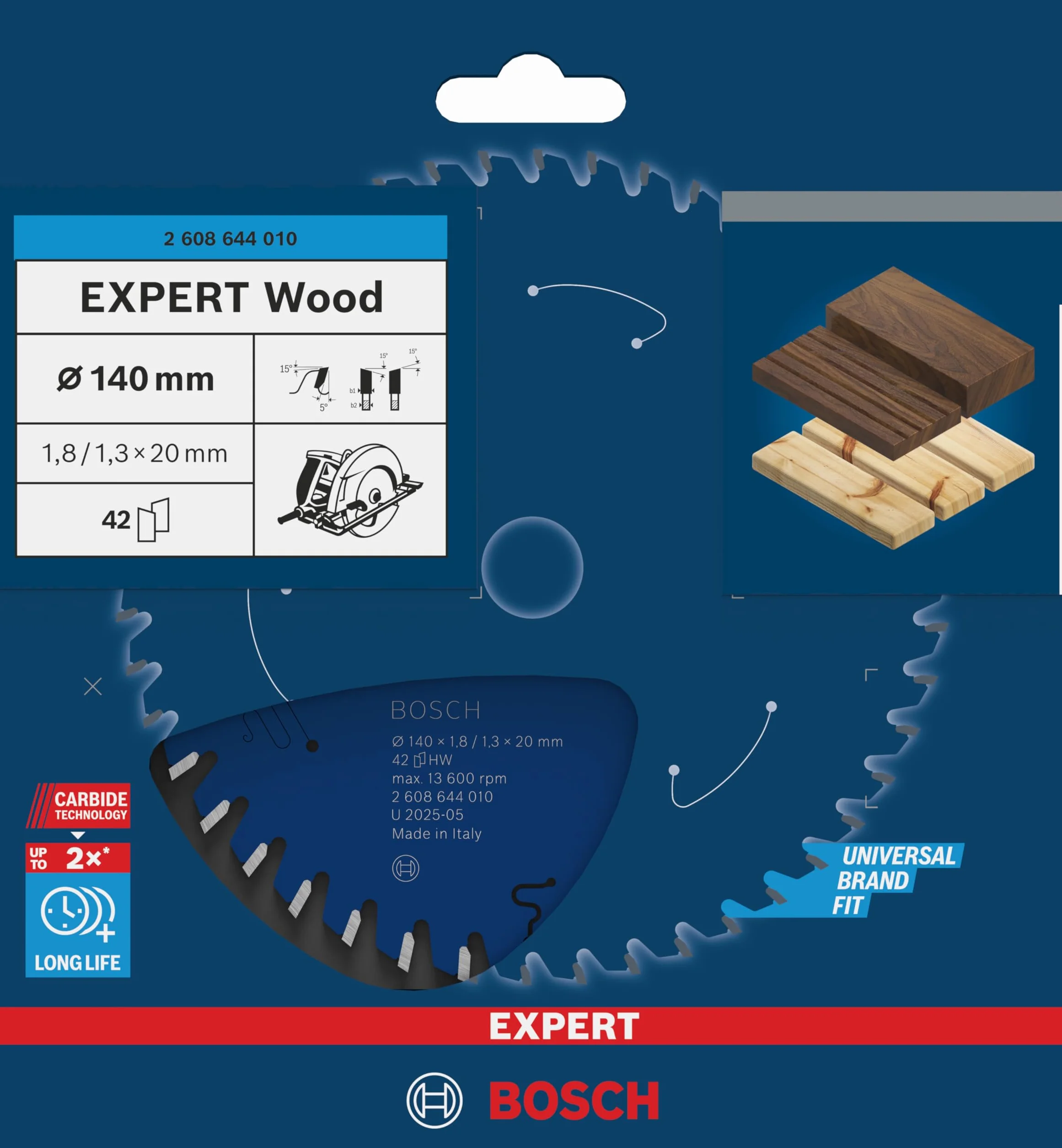Bosch Professional Brzeszczot do piły tarczowej Expert do drewna (drewno, 140 x 20 x 1,8 mm, 42 zęby, akcesoria do piły tarczowej)
