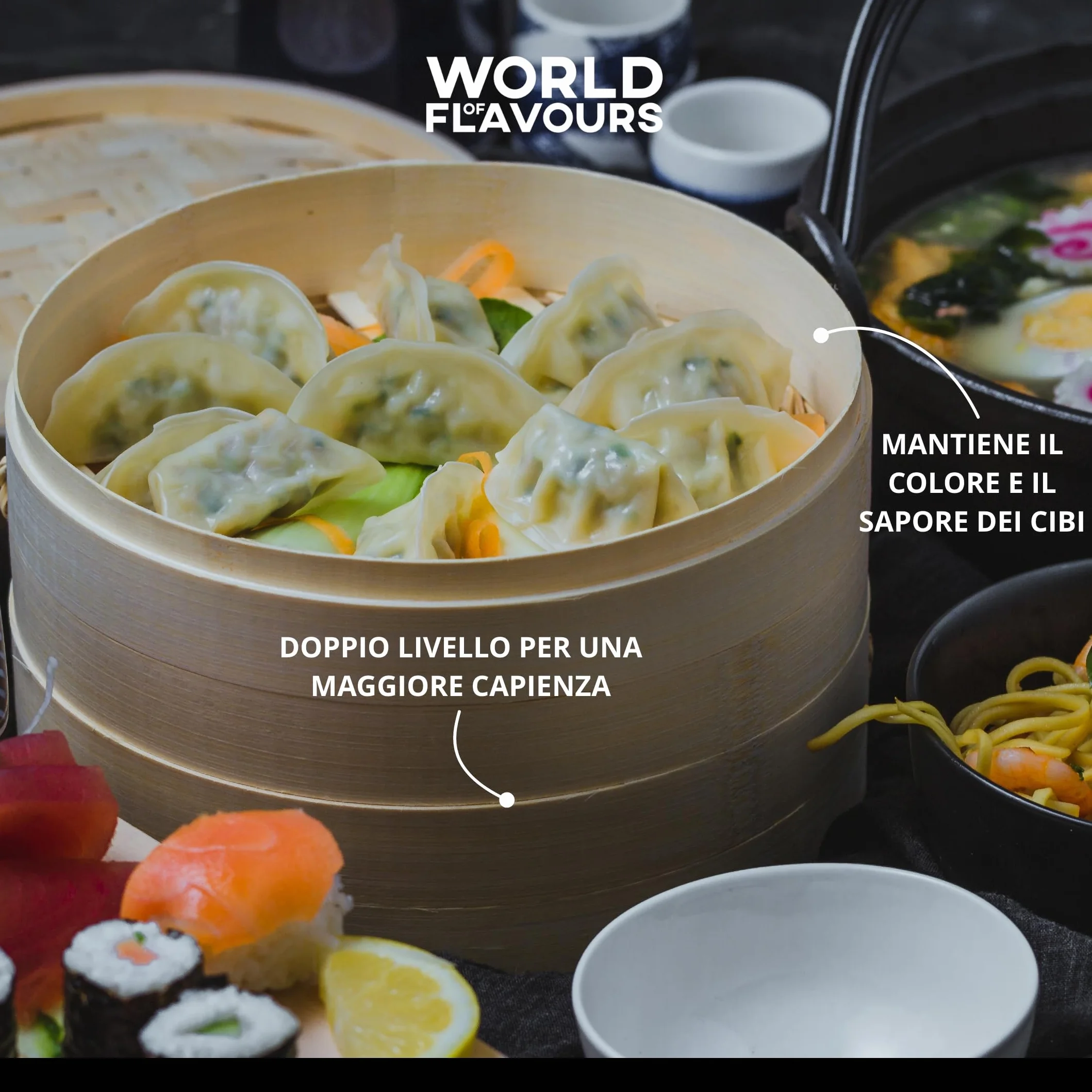 KitchenCraft 2-Poziomowy Parowar World of Flavours, Bambus, 20 cm – Kolor Beżowy