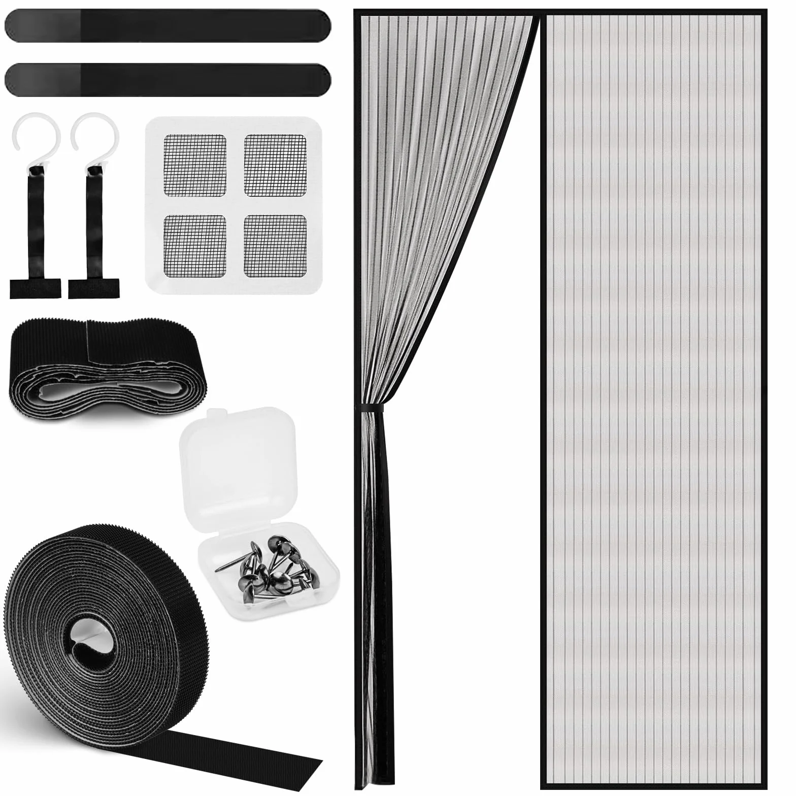 Flintronic magnetyczna moskitiera do drzwi i okien z taśmą samoprzylepną do montażu bez wiercenia, łatwy montaż do drzwi balkonowych czy tarasowych, wymiary 80 x 200 cm