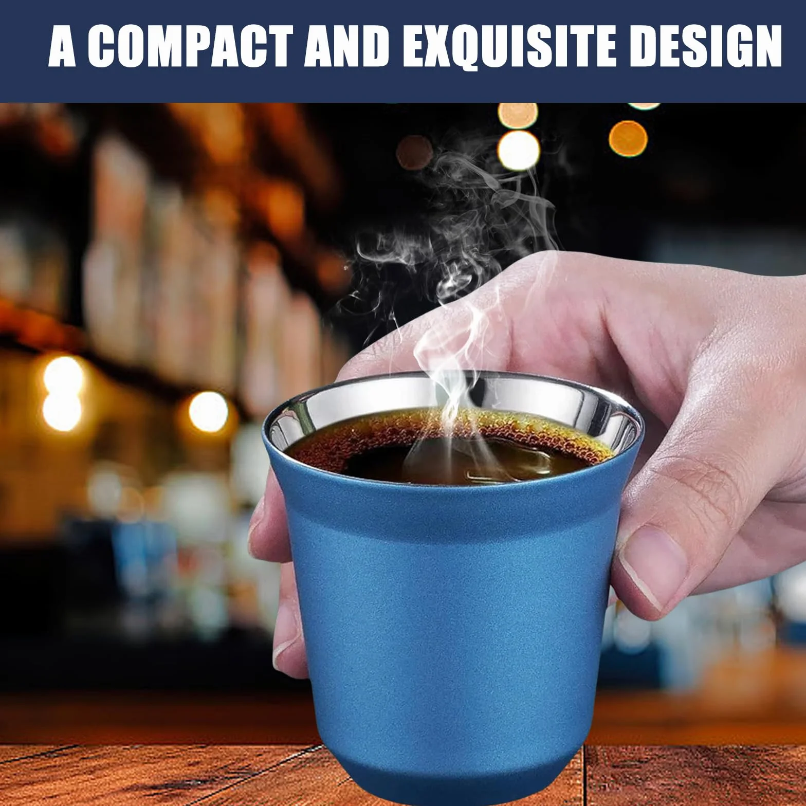 Zestaw 4 filiżanek do espresso ze stali nierdzewnej, 80 ml, grube ścianki, filiżanki do espresso 2 kolory do Mood, zestaw filiżanek espresso ze stali nierdzewnej małe filiżanki
