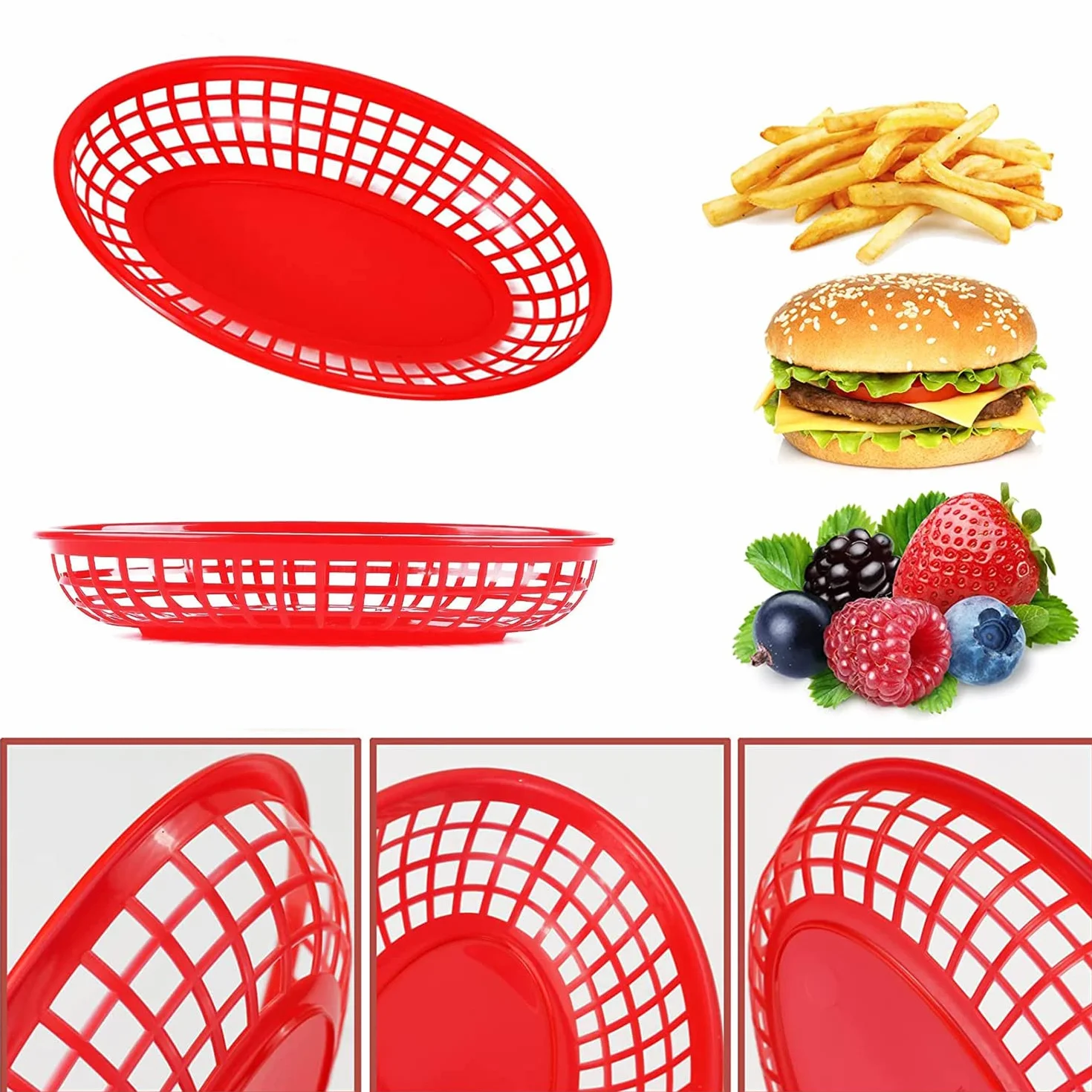 12 sztuk koszyków na pieczywo, owalne kosze na żywność, fast food, talerze na przekąski, francuskie frytki, kosz na chipsy, nadają się do hamburgerów, frytek i hot dogów