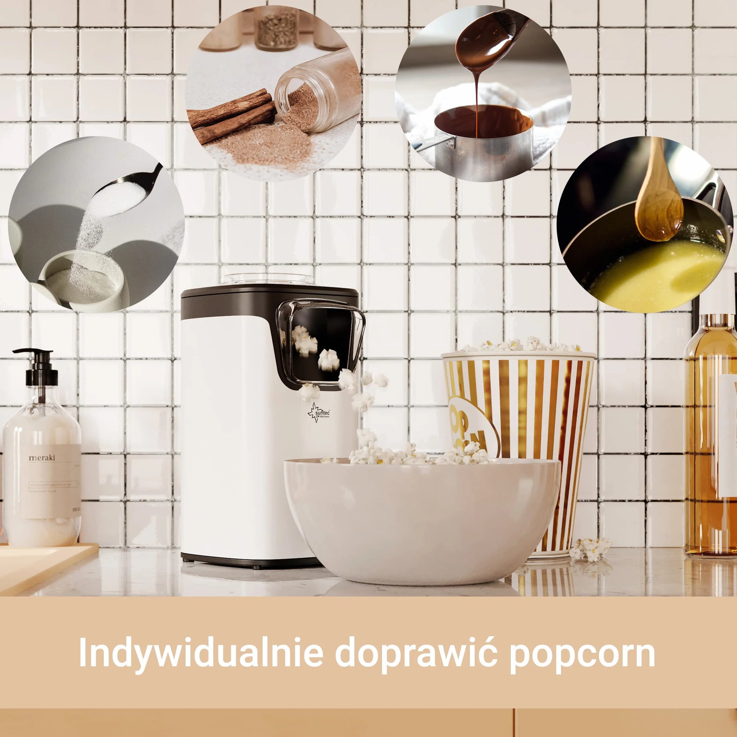 Urządz. do popcornu SUNTEC – Popcorn bez tłuszczu i oleju – Mini maszyna na gorące powietrze dla domu – Dodatki: cukier + sól + ser + karmel – słodki lub słony – urządz. do popc. POP-8618 bez tłuszczu
