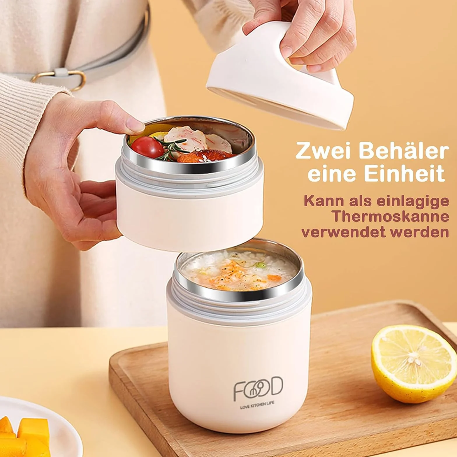 Miiepls Kubek na musli na wynos 680 ml, dwuwarstwowy, szczelny, pojemnik termiczny z łyżeczką, naczynie termiczne do pracy, szkoły