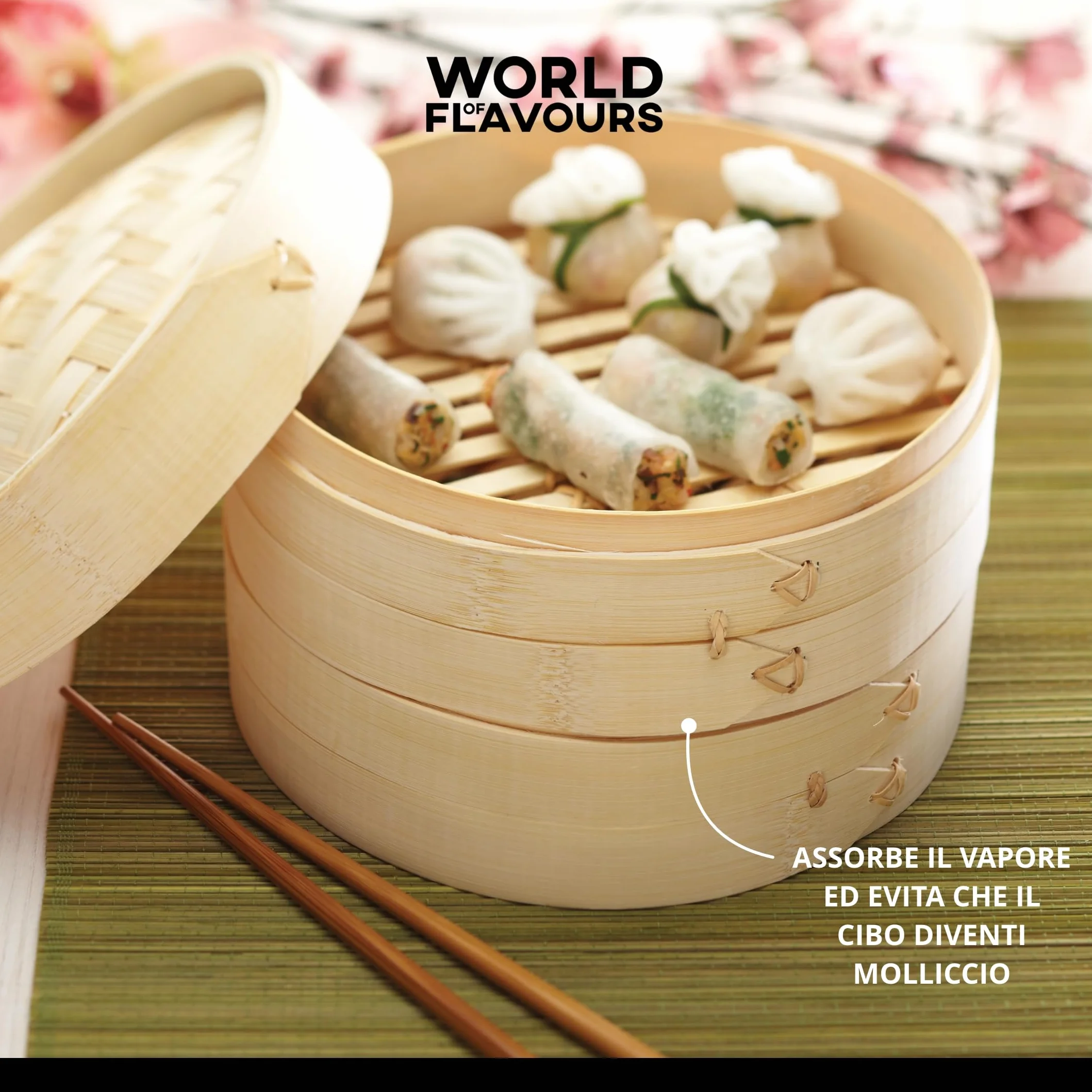 KitchenCraft 2-Poziomowy Parowar World of Flavours, Bambus, 20 cm – Kolor Beżowy