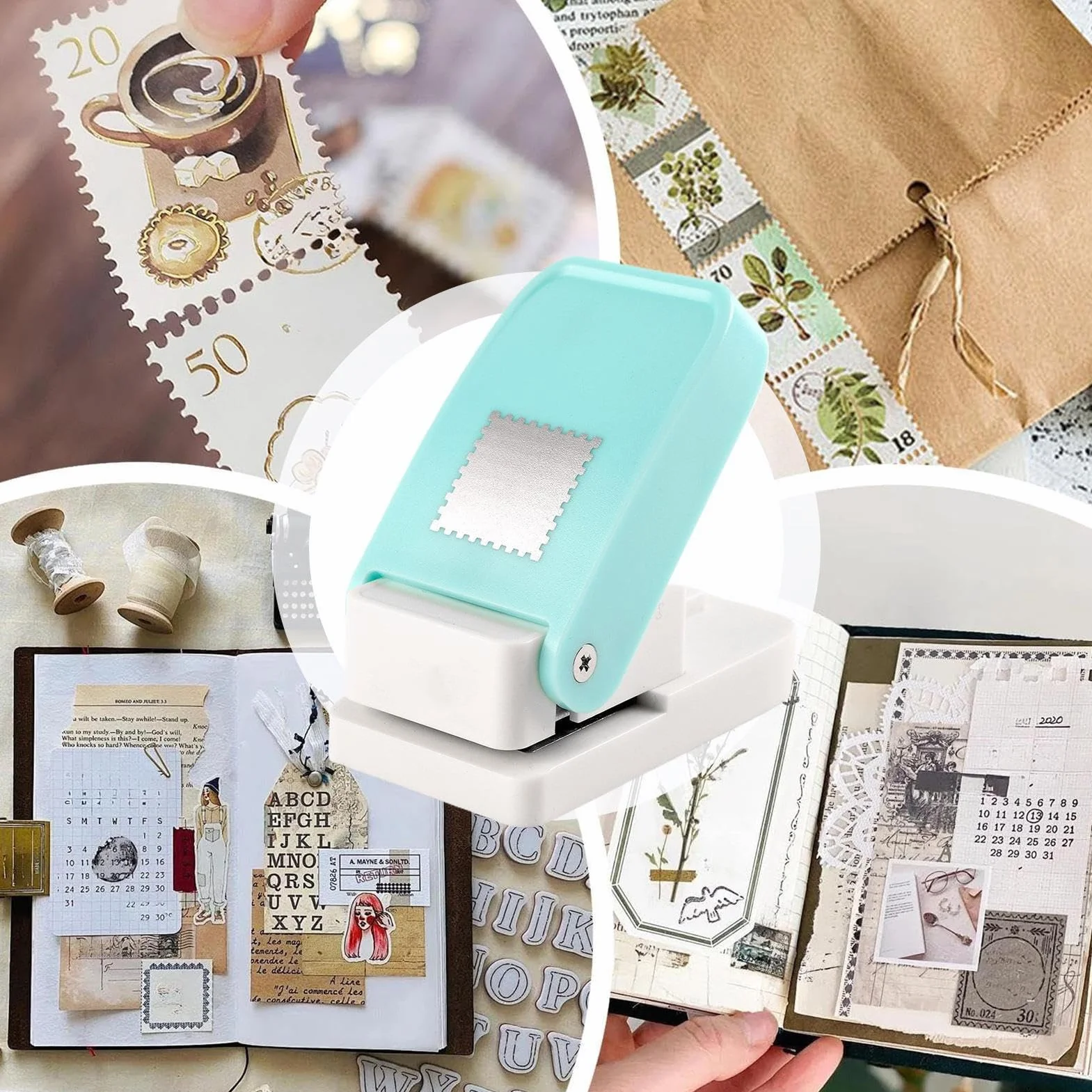 Portable Stamp Puncher, Square Rectangle Lever Action DIY, Postage Stamp Shaped Paper Punch for Scrapbooking, Card Making, Journal Album, Photo Arts Crafts at Home, Office, School