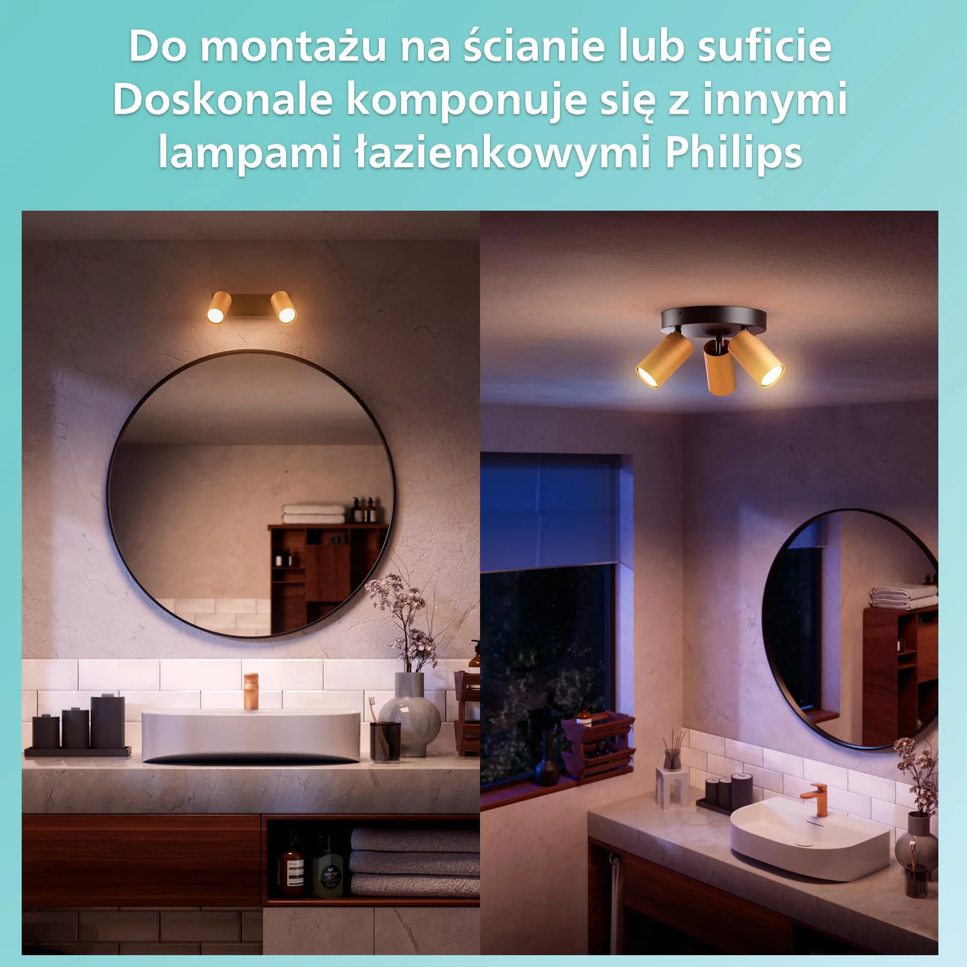 Philips Idris 2 głowicy, lampa GU10 nie wchodzi w zakres dostawy, mosiądz, IP44, wodoodporna