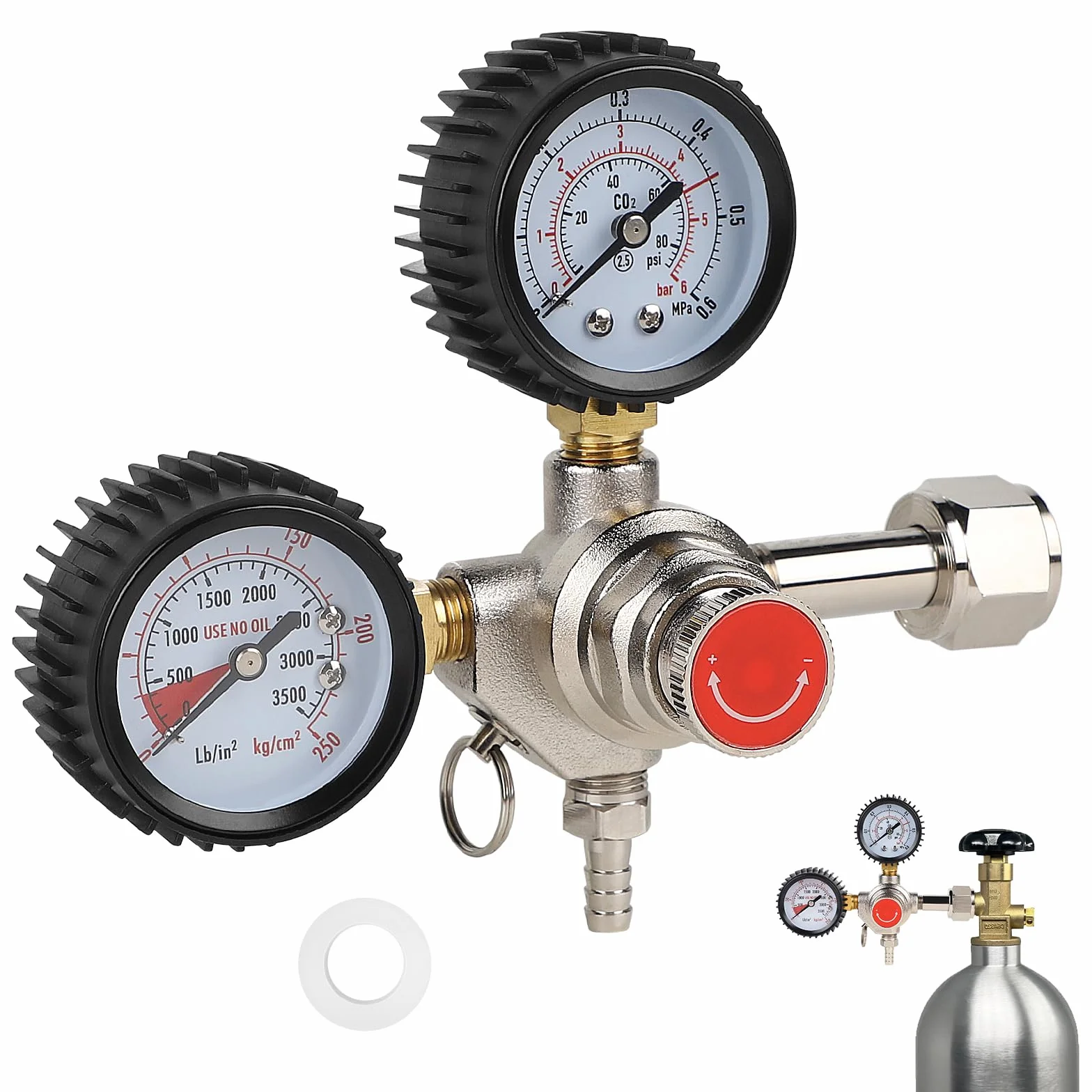 CPROSP Reduktor ciśnienia piwa, regulator ciśnienia CO2, regulator ciśnienia CO2, reduktor ciśnienia CO2, profesjonalny reduktor ciśnienia wielokrotnego użytku, z podwójnym miernikiem W21.8 do maszyn
