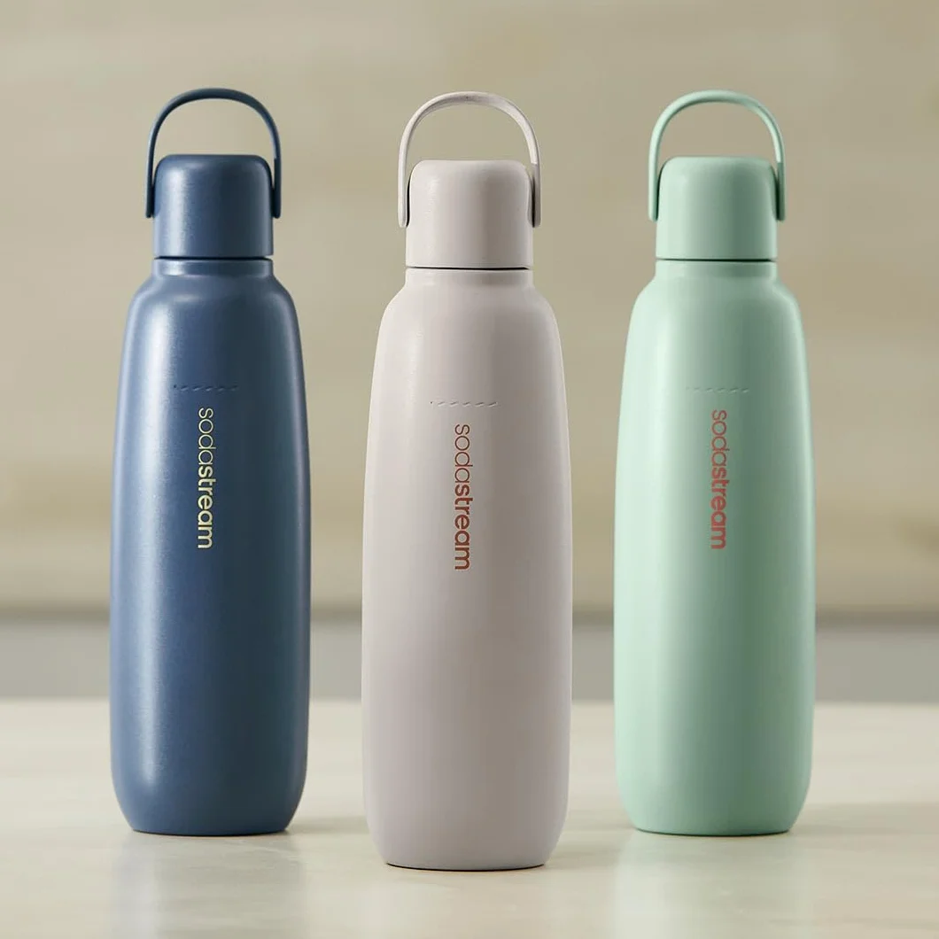 SodaStream Fizz&go Cool metalowa butelka 0,9 l, nadaje się do mycia w zmywarce, kompatybilna z Duo, E-Duo, Terra itp., utrzymuje ciepło i zimno do 12 godzin, nie zawiera BPA, 1 sztuka