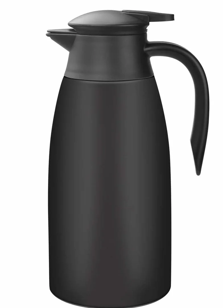 Termosy o pojemności 2 l, dzbanek termiczny ze stali nierdzewnej, zamknięcie Quick Tip, podwójnościenna próżniowa termos do herbaty i kawy, czarny