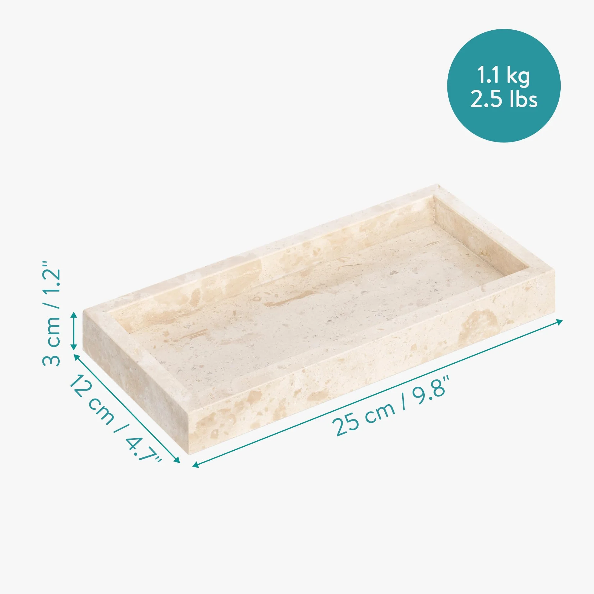 Navaris Taca dekoracyjna z trawertynu, trwały organizer łazienkowy, tace na perfumy, biżuterię, toaletkę i stolik kawowy, prostokątna taca 25 x 12 cm, beżowa