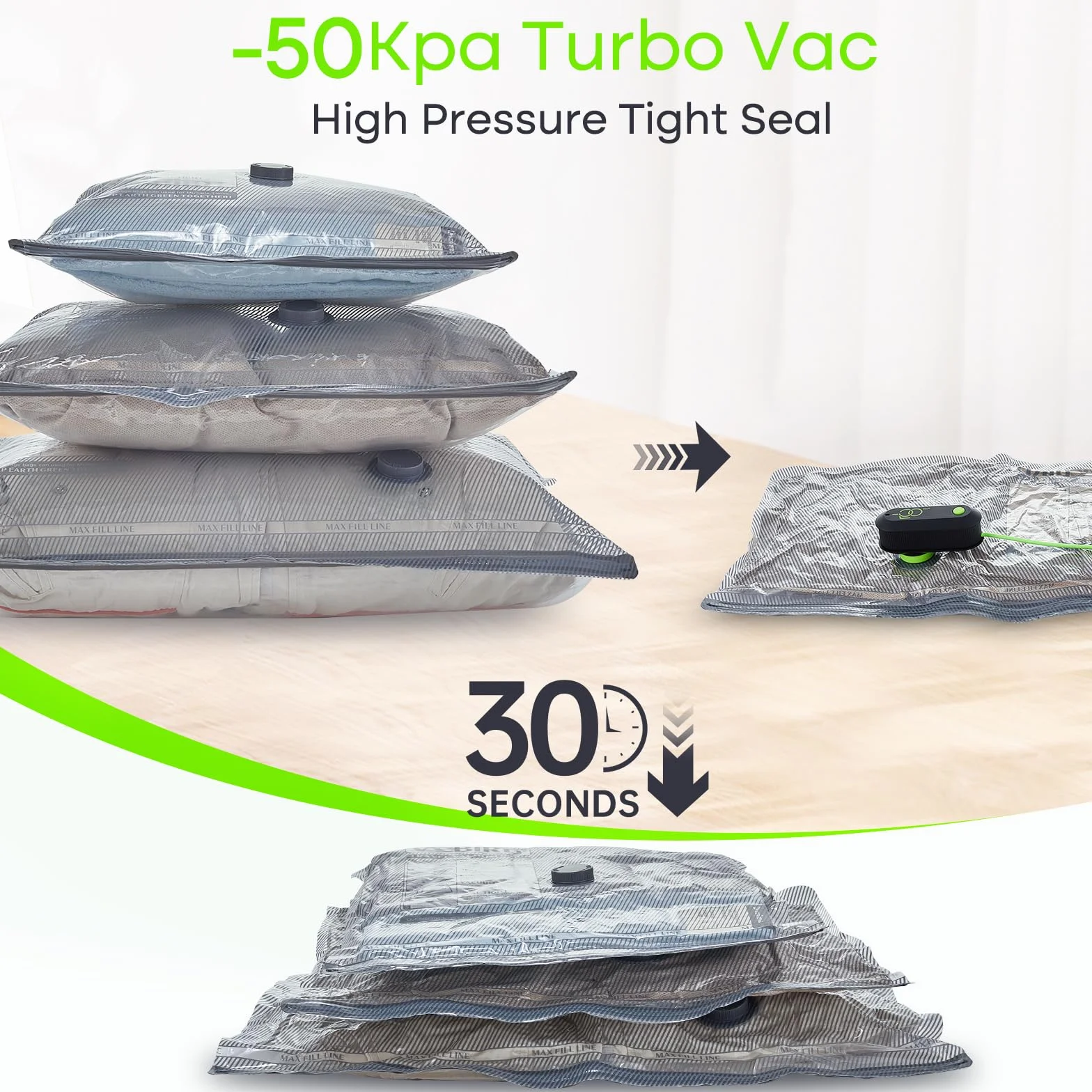 Vacbird Worki próżniowe do ubrań z pompką elektryczną, 9 sztuk (3x 40x40, 3x 40x50, 3x 40x60), oszczędzające miejsce worki próżniowe do ubrań