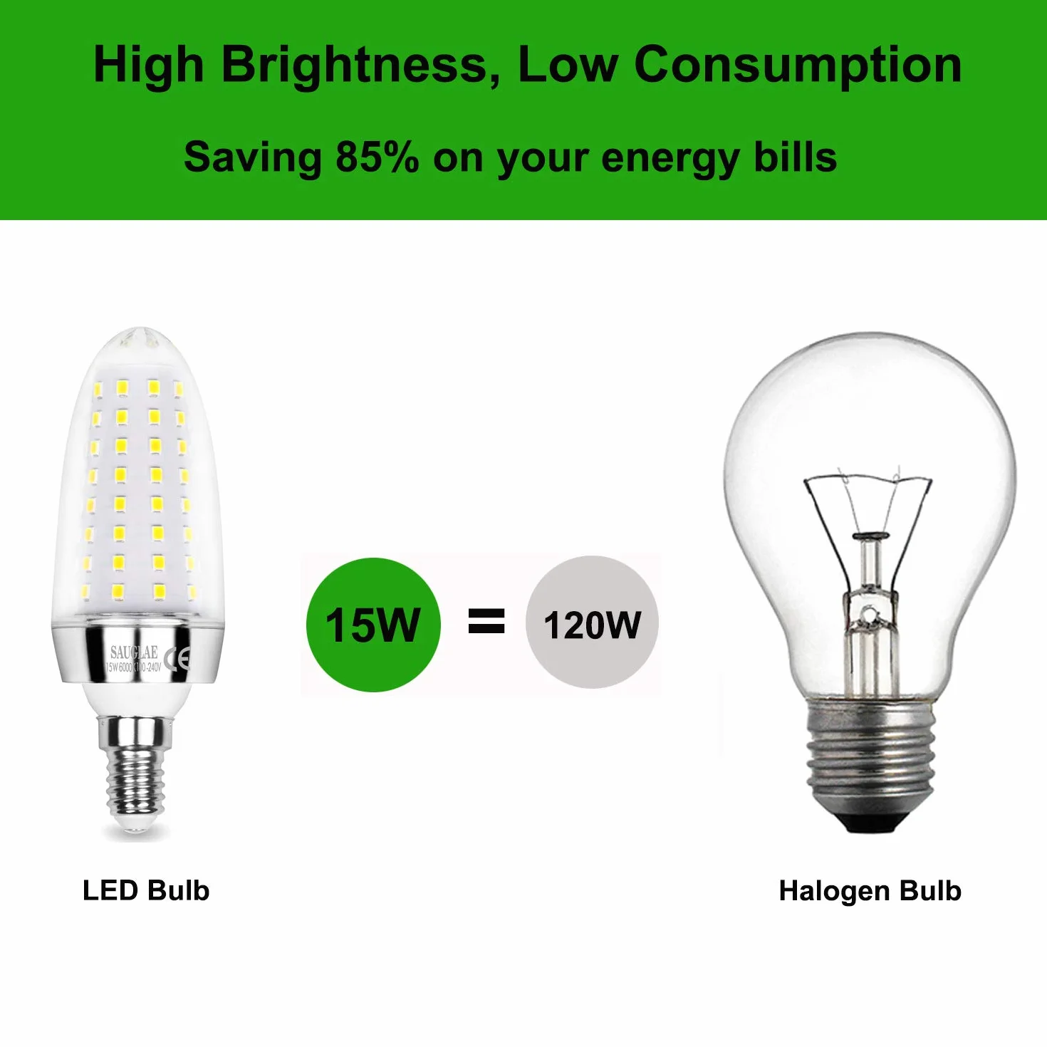 Żarówka LED, 15 W, odpowiednik żarówki 120 W, zimna biel (6000 K), 1700 lm, gwint Edisona: E14 (mały gwint), 3 sztuki