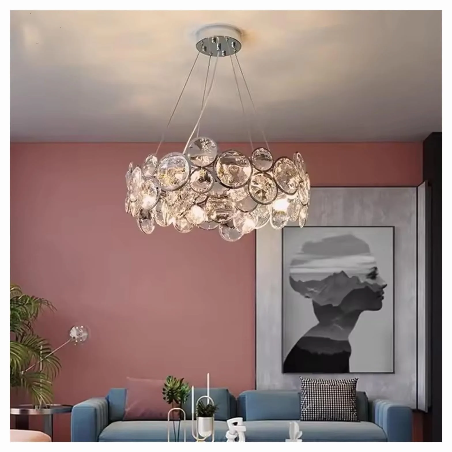 Styl nordycki chromowany żyrandol luksusowe kryształowe lampy wiszące LED do salonu nowoczesna romantyczna lampa wisząca do sypialni jadalni, nowoczesne oświetlenie (78 cm)
