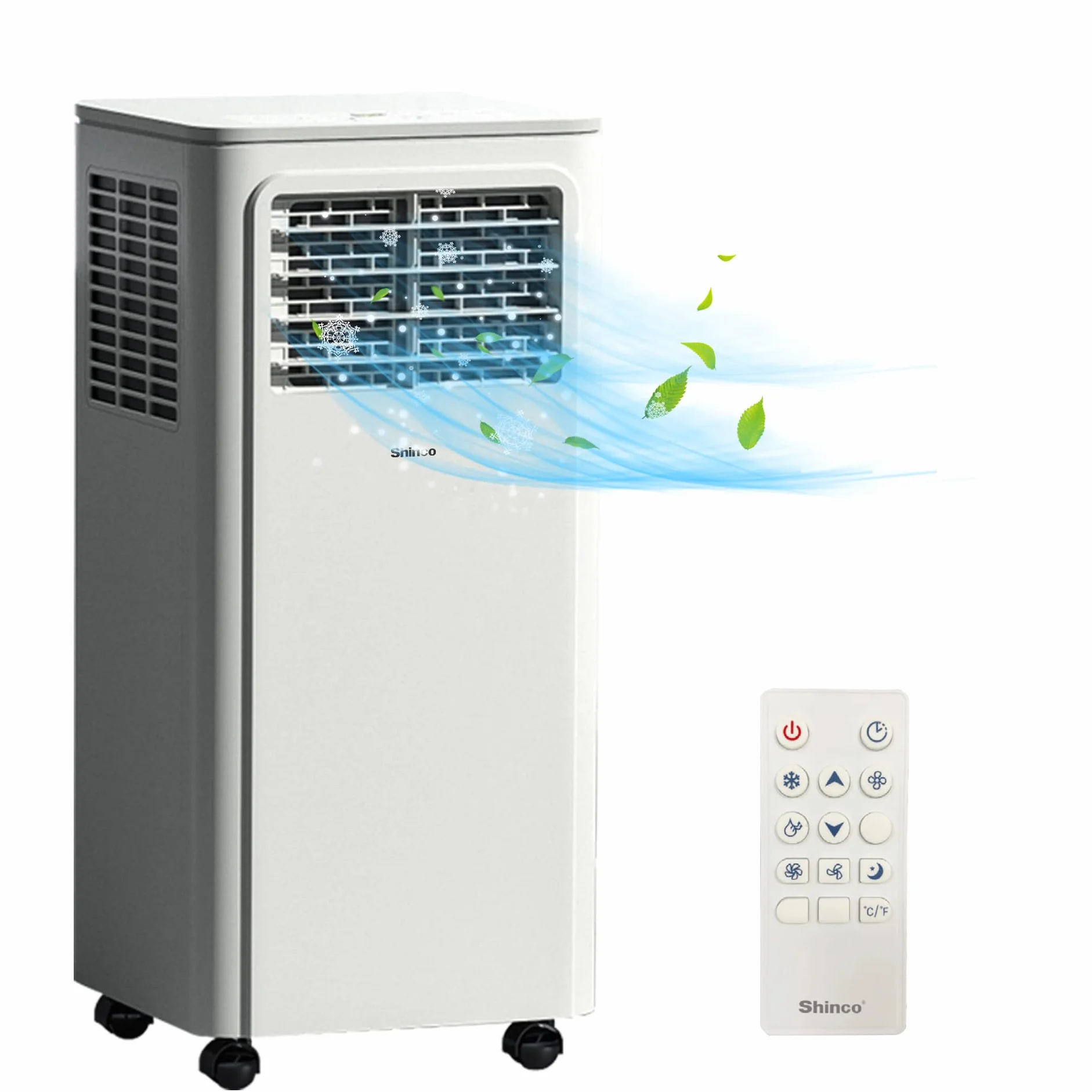 SHINCO 7000BTU mobilny klimatyzator z funkcją 3 w 1, klimatyzacja, osuszacz, wentylator, tryb czuwania, 2,1 kW, pilot zdalnego sterowania, 24-godzinny timer, 2 zestawy okien