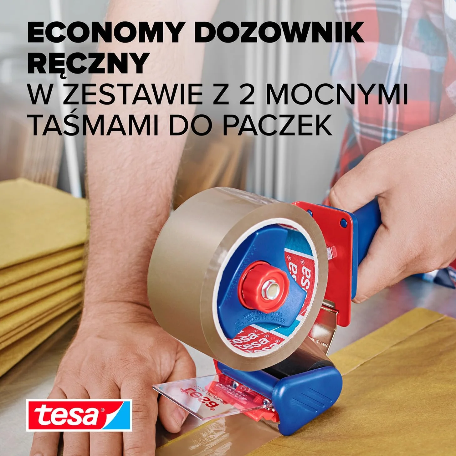tesapack® PROMO mocna taśma pakowa w zestawie z dyspenserem – taśma samoprzylepna z aplikatorem tesapack® – ciche odwijanie – duża wytrzymałość – do ciężkich paczek
