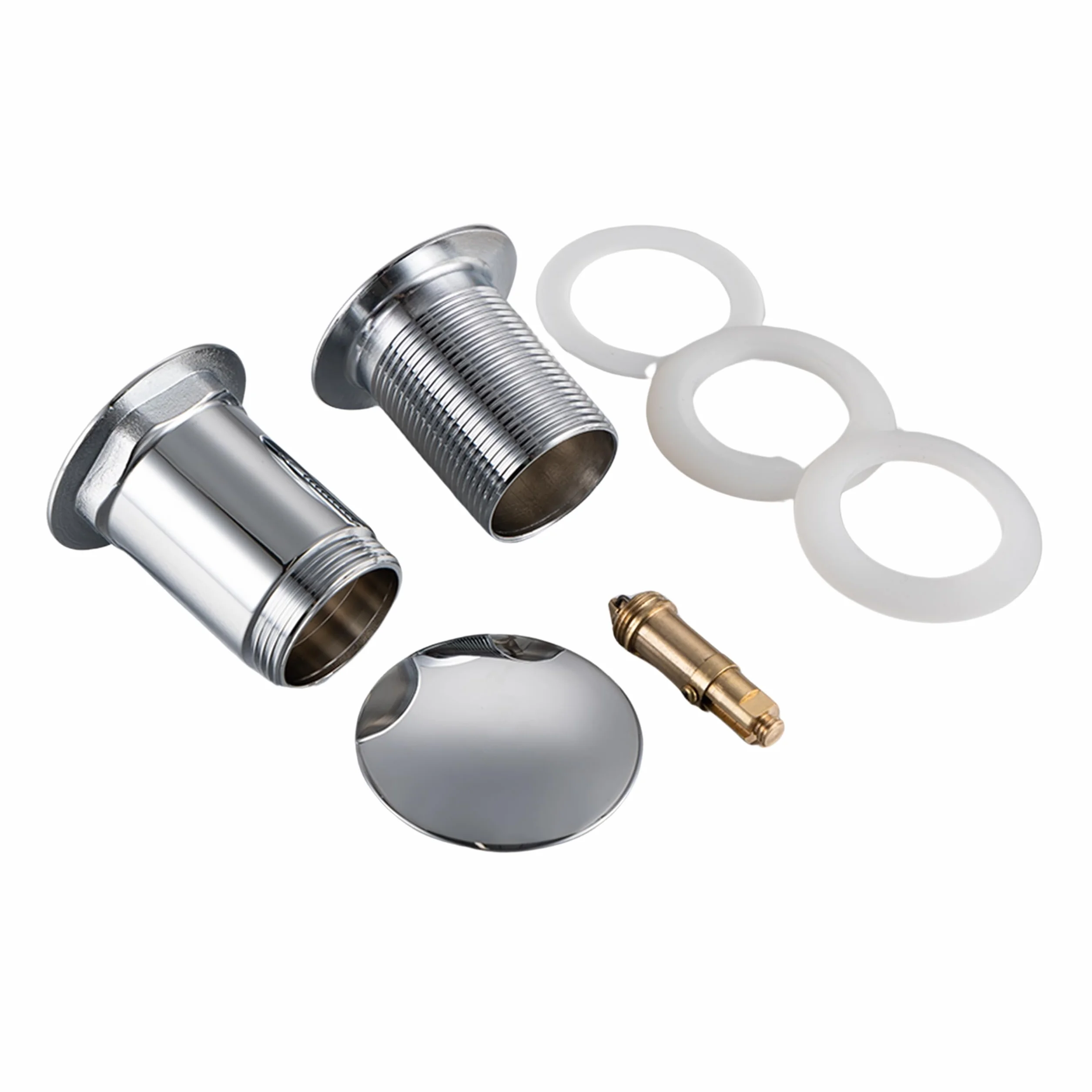 Mosiężny Korek Uniwersalny do Zlewu - Zawór Push-Open 66 mm x G1 1/4 - Korek do Zlewu Push-Open - Korek do Zlewu bez Przelewu - 4 Uszczelki, Klik C - Chrom