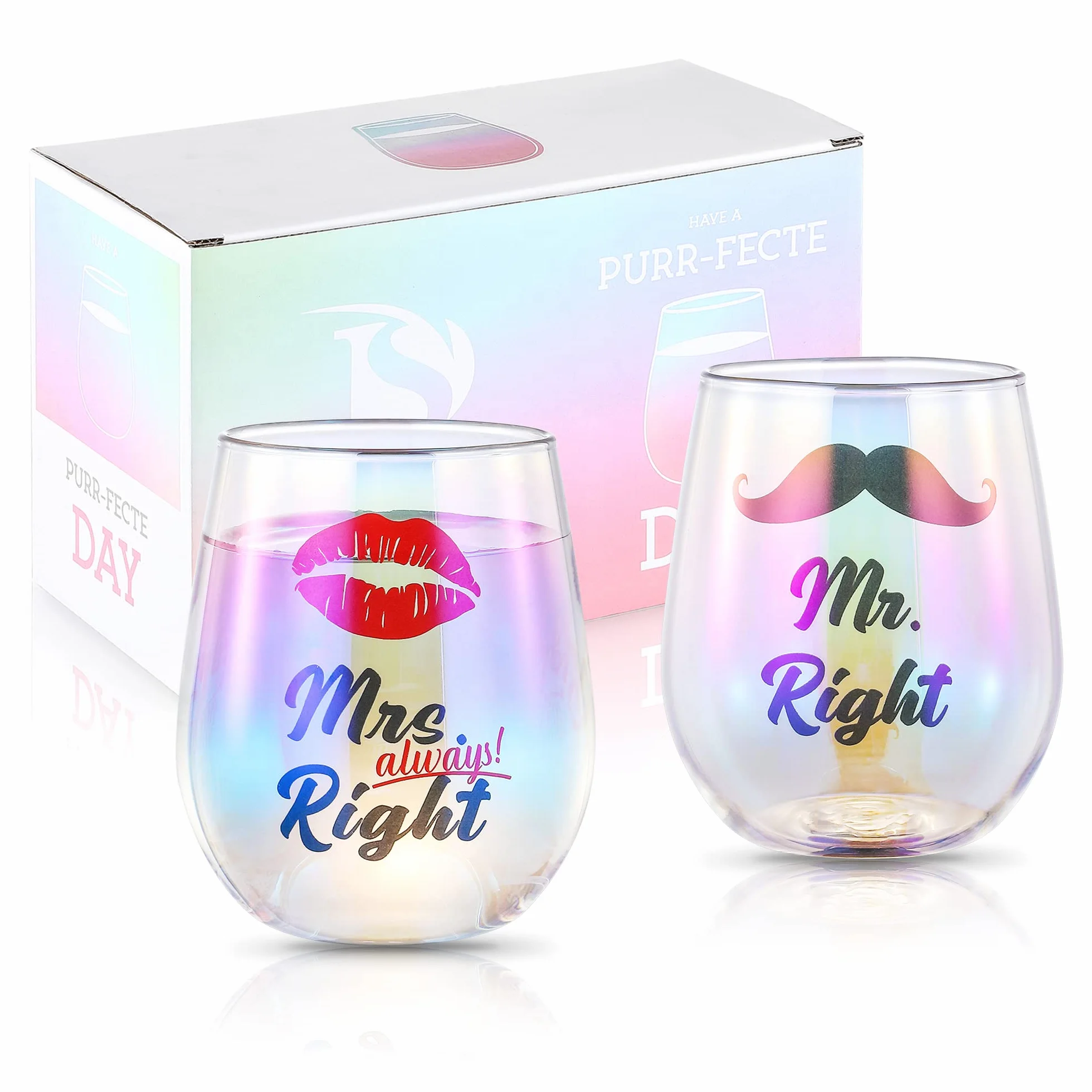 SHENDONG Mr Right Mrs Always Right Kieliszki do Wina - Para Kieliszków na Zaręczyny, Ślub, Wieczór Panieński - Prezenty Świąteczne dla Panny Młodej i Pana Młodego