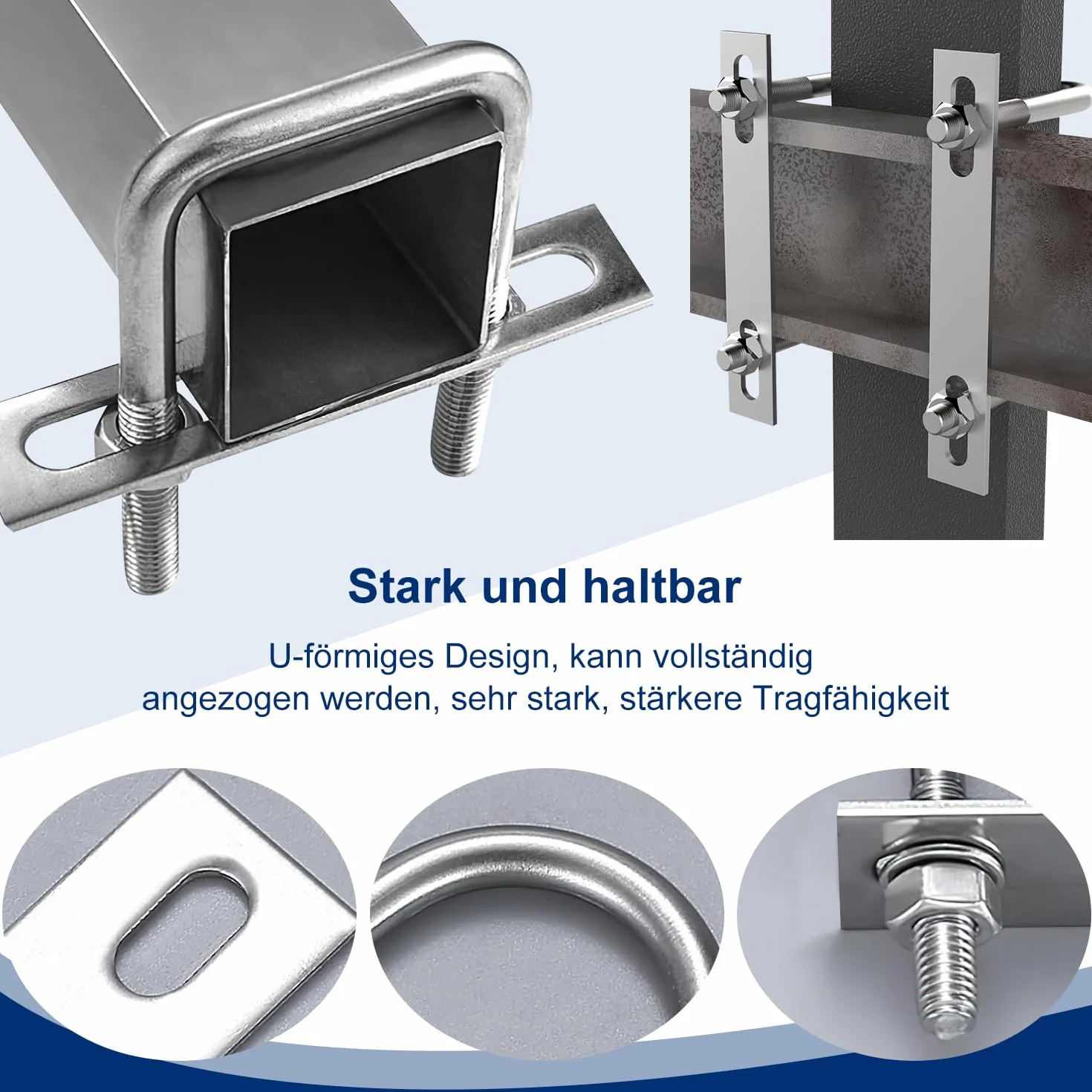 Śruby U M8 U Śruba 65 x 80 mm Śruba U ze stali nierdzewnej 4 szt. Kwadratowe U-Bolts z 16 nakrętką sześciokątną i 8 płytą ramy do zastosowań domowych samochodowych przemysłowych