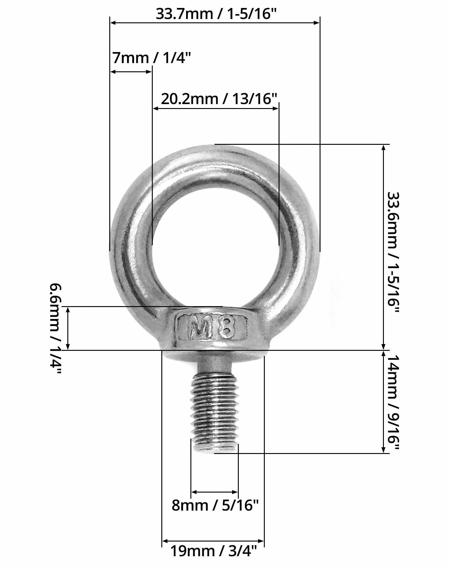 QWORK® 20 szt. Śruba oczkowa M8-120KG-304 śruby oczkowe ze stali nierdzewnej do rolki mocowania i zawieszania