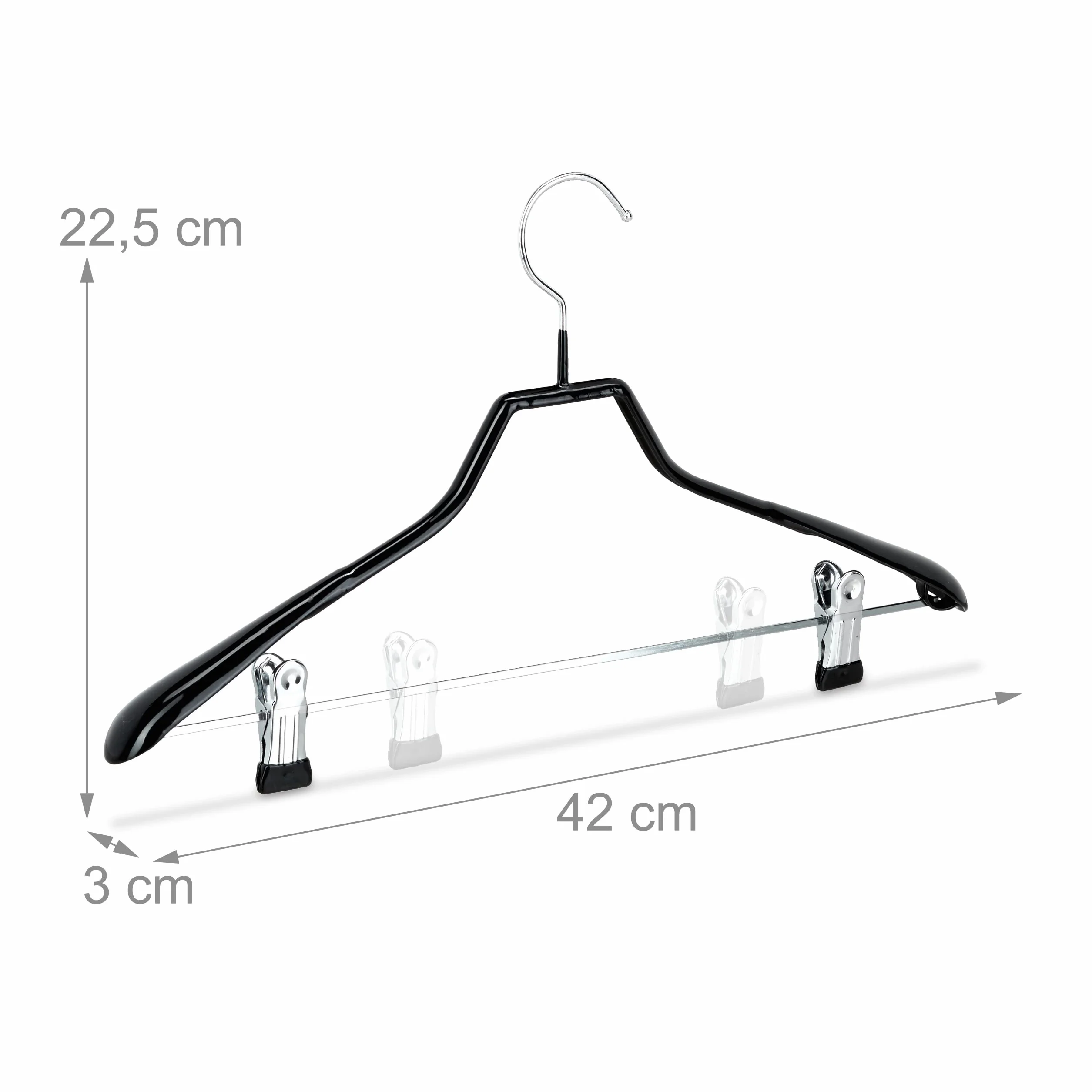 Relaxdays Wieszaki na klamerki, zestaw 10 sztuk, wieszaki na ubrania, gumowane z metalu, antypoślizgowe, nie zajmują dużo miejsca, 42 cm, czarne