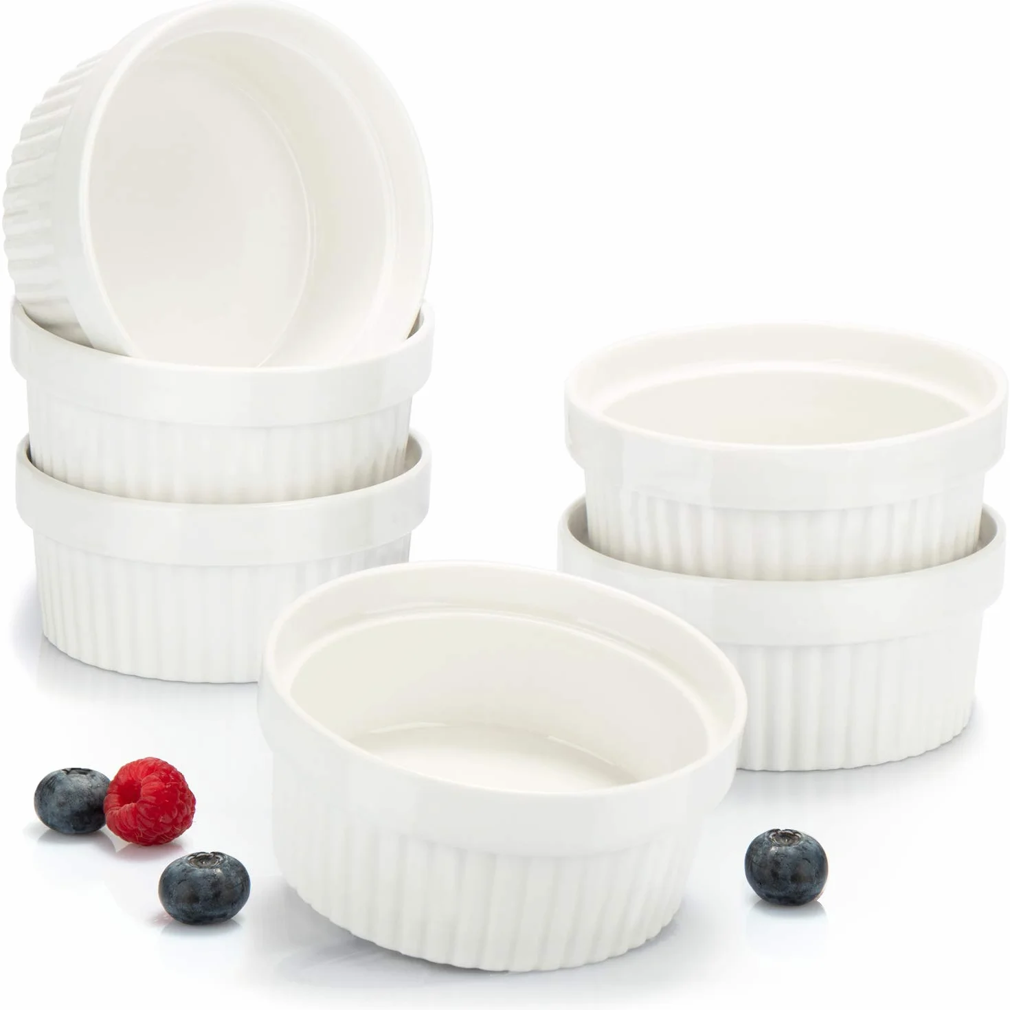 COM-FOUR® 6x Formy do sufletów - ceramiczne, zaroodporne naczynia do creme brulee - naczynie deserowe np. do Ragout Fin - po 270 ml - w kolorze bialym