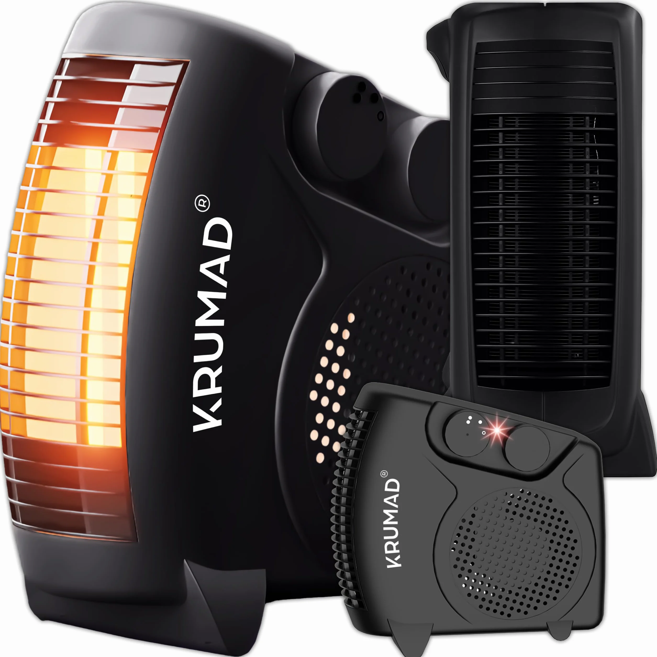 KRUMAD Termowentylator 2000 W z termostatem - Elektryczny grzejnik z 2 poziomami mocy i nawiewem zimnego powietrza - Przenośna nagrzewnica z zabezpieczeniem przed przegrzaniem