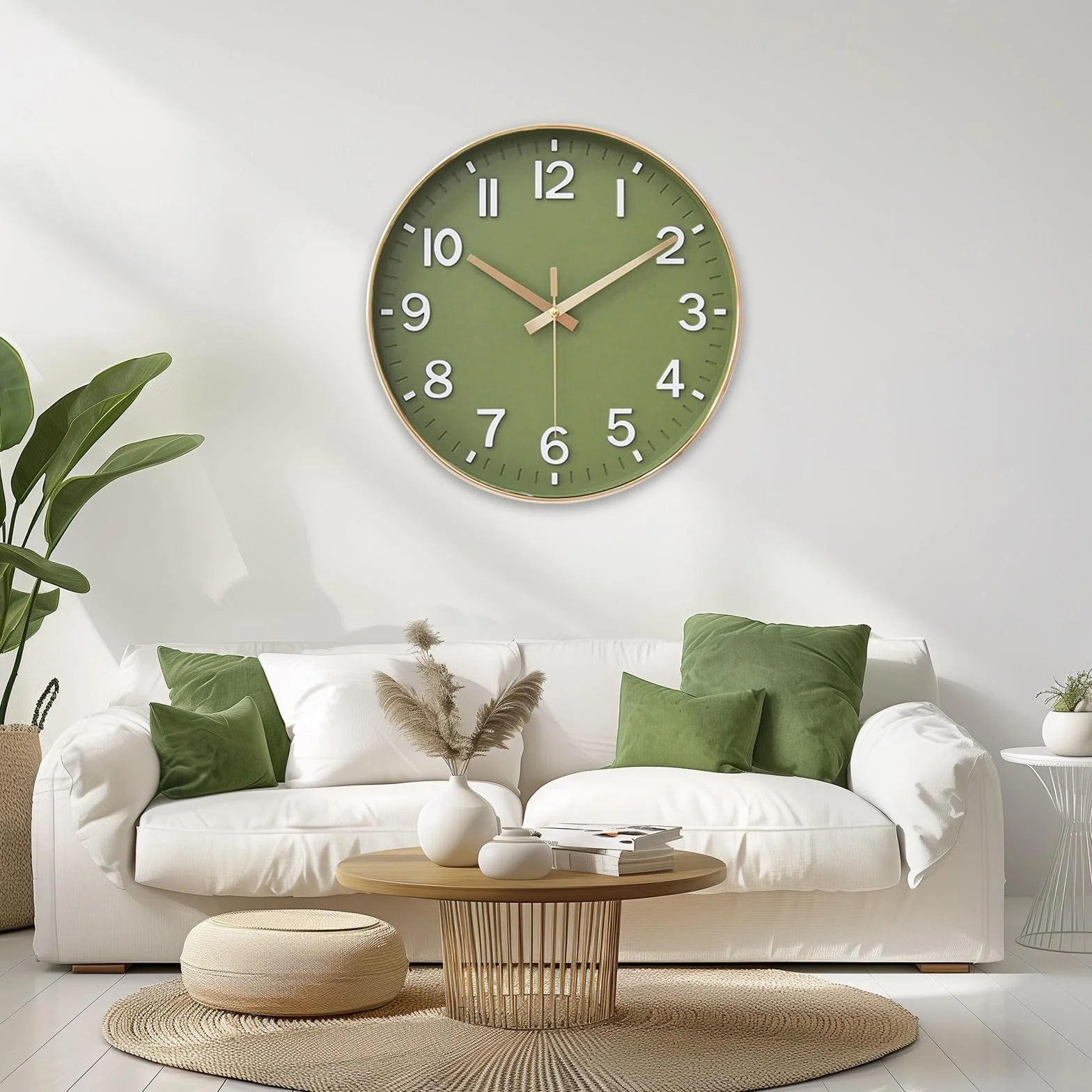 HZDHCLH 20 cm, bezgłośny zegar ścienny, pełzający sekundnik z arabską cyframi, bez tykania, do dekoracji salonu, kuchni, biura, sypialni (złoty matcha, 20 cm)