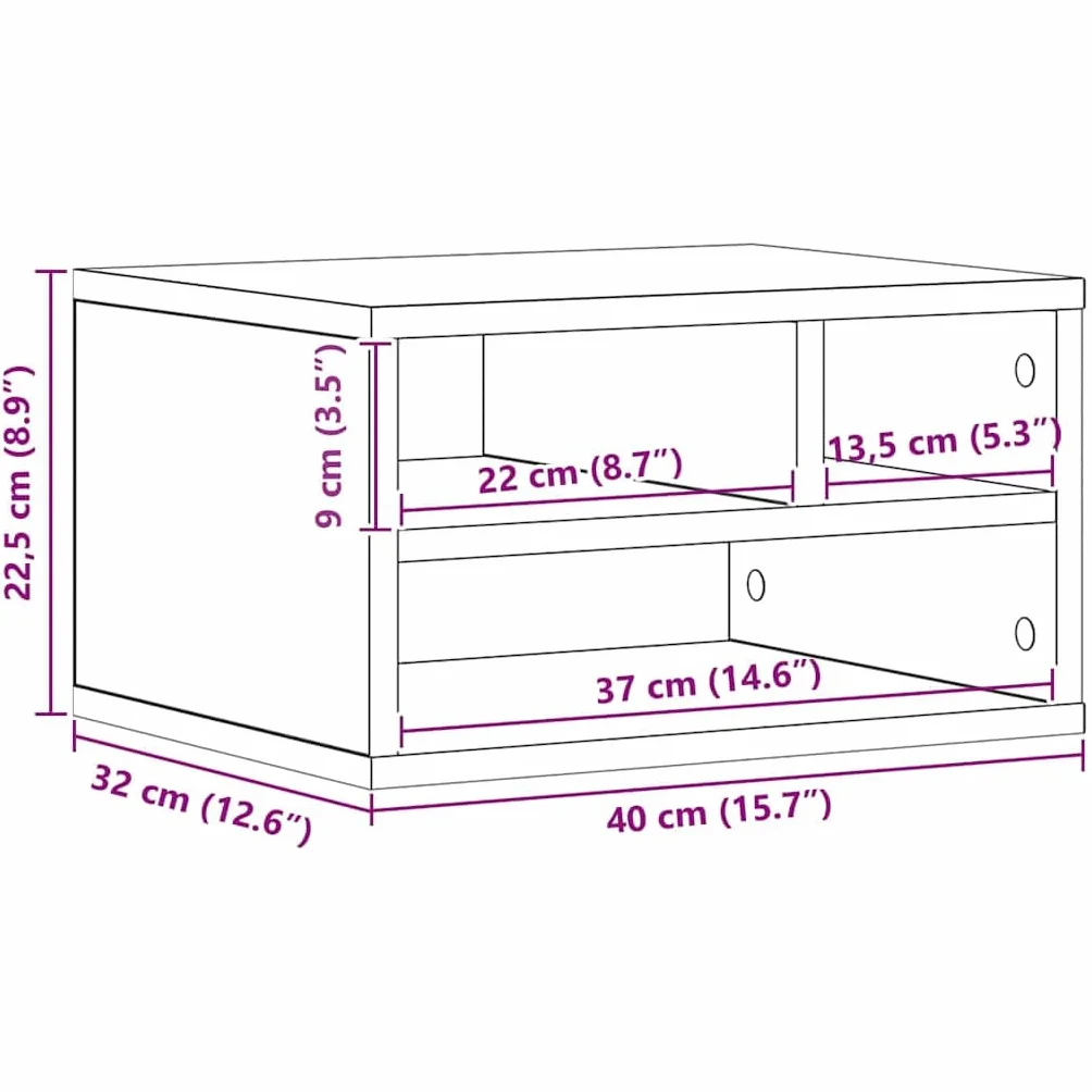 vidaXL Stojak na drukarkę Dąb rzemieślniczy 40 x 32 x 22,5 cm, Nowoczesny, prostokątny stojak na drukarkę, biurowy organizer, drewniany desktop, oszczędność miejsca