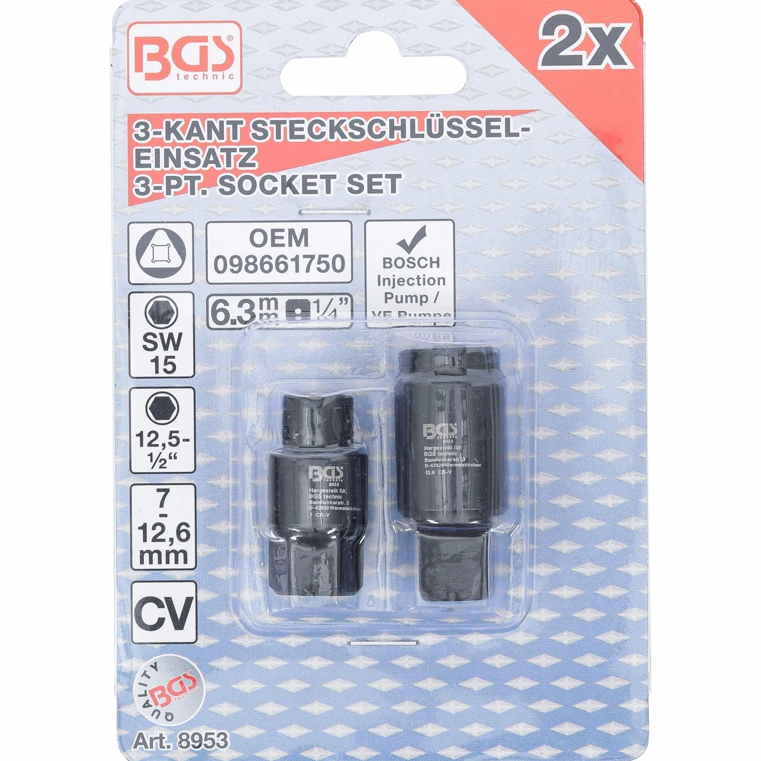 BGS 8953 | Nasadki do pomp wtryskowych Bosch | 3-kątne | 7 / 12,6 mm