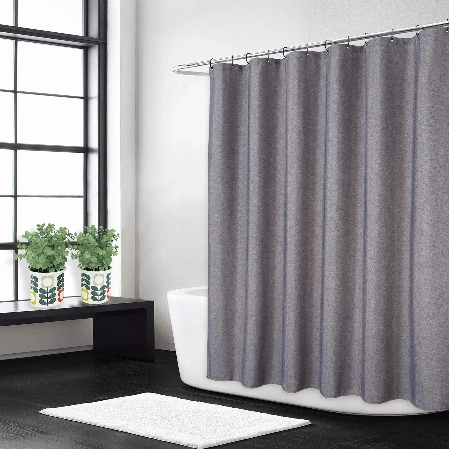 Zasłona prysznicowa z lnu 240GSM o dużej wadze dla kabiny prysznicowej do łazienki z haczykami, luksusowa tkanina hotelowa, zmywalna, szara, 120x200 cm