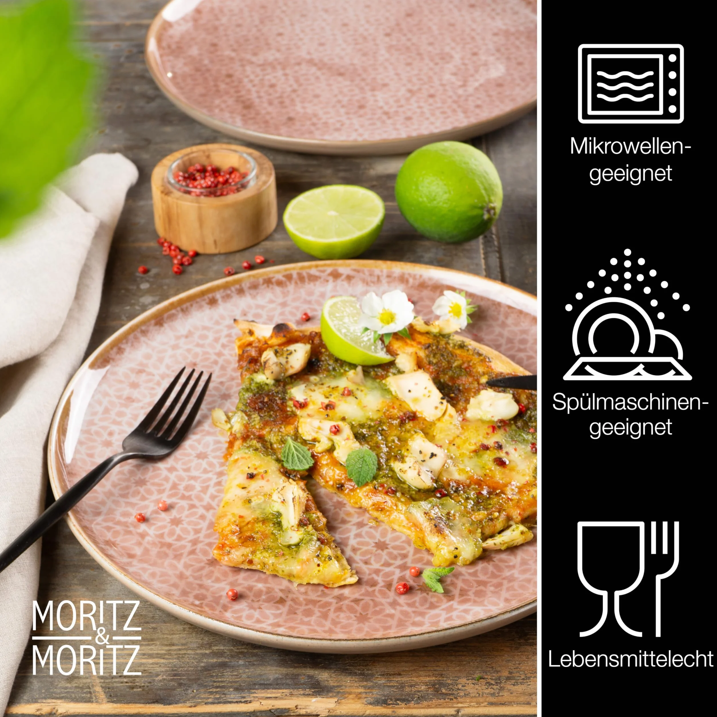 Moritz & Moritz TERRA 18-częściowy zestaw naczyń dla 6 osób – zestaw talerzy w delikatnym różowym kolorze z wysokiej jakości porcelany – zestaw naczyń dla 6 osób, każdy po 6 talerzy obiadowych,