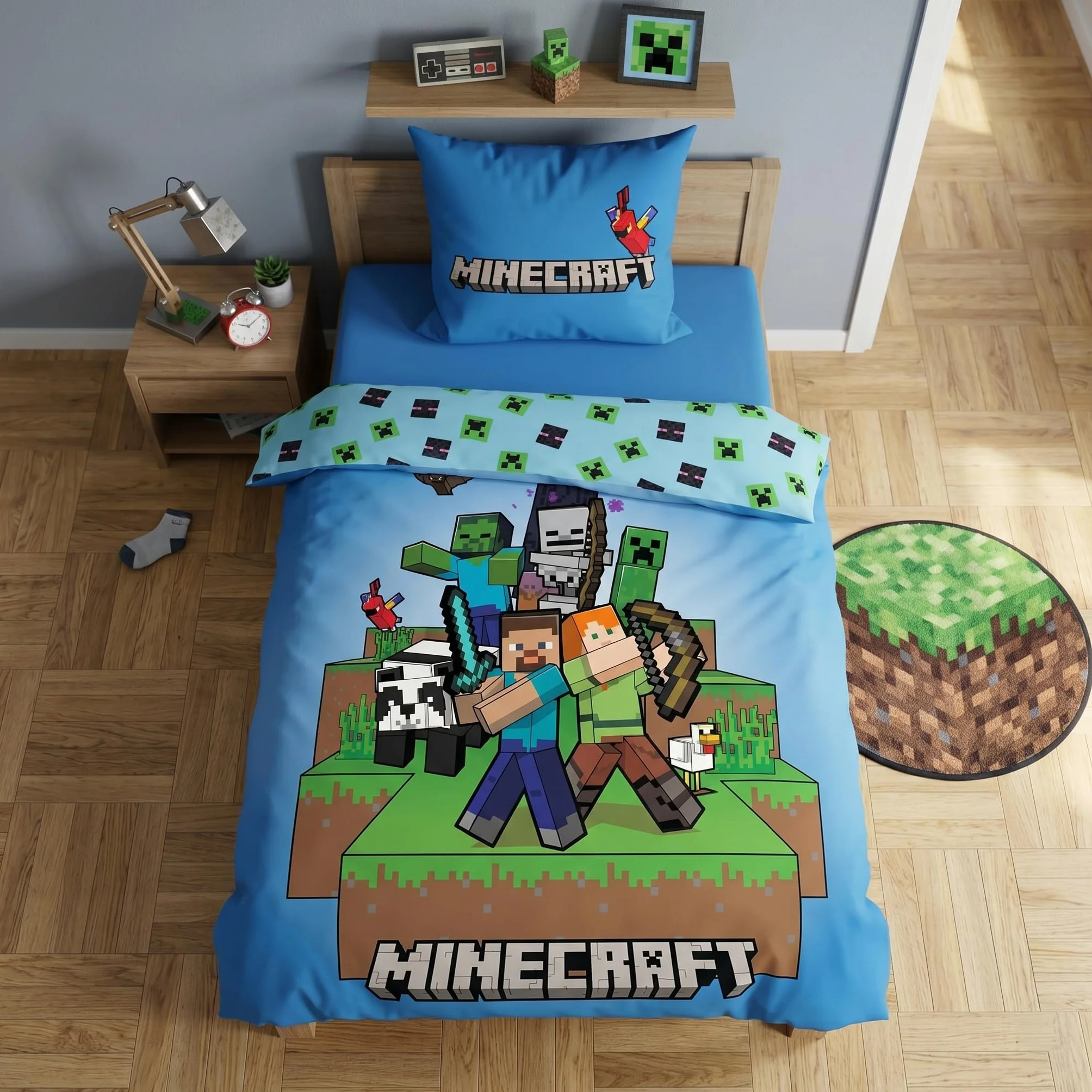 AYMAX Minecraft Ready to Survive 100% komplet pościeli dziecięcej 135 x 200 cm, poszewka na kołdrę + poszewka na poduszkę 80 x 80 cm, mikrofibra