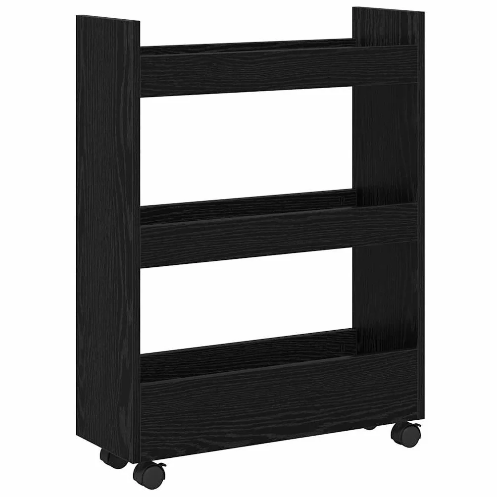 vidaXL Wąski Wózek do Przechowywania Czarny Dąb 60 x 22 x 80 cm, Nowoczesny wózek kuchenny, prostokątny design, trwały organizer, wąska konstrukcja do domu