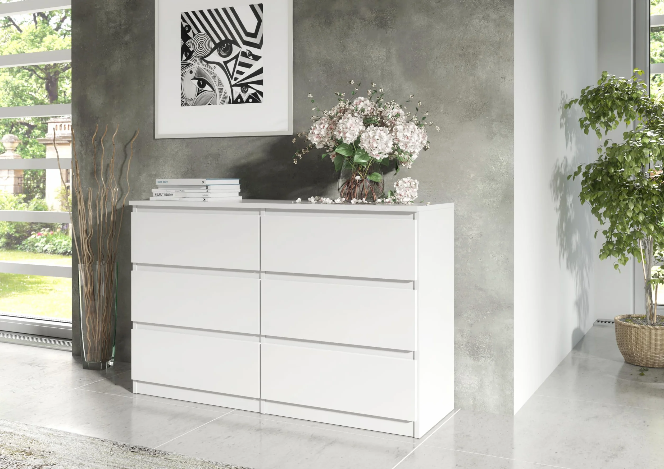 meble masztalerz Komoda Biała Mat z 6 szufladami - 120x78,5x39 cm - Komoda do salonu, sypialni - Szafka z szufladami - Komoda z szufladami - 120 cm
