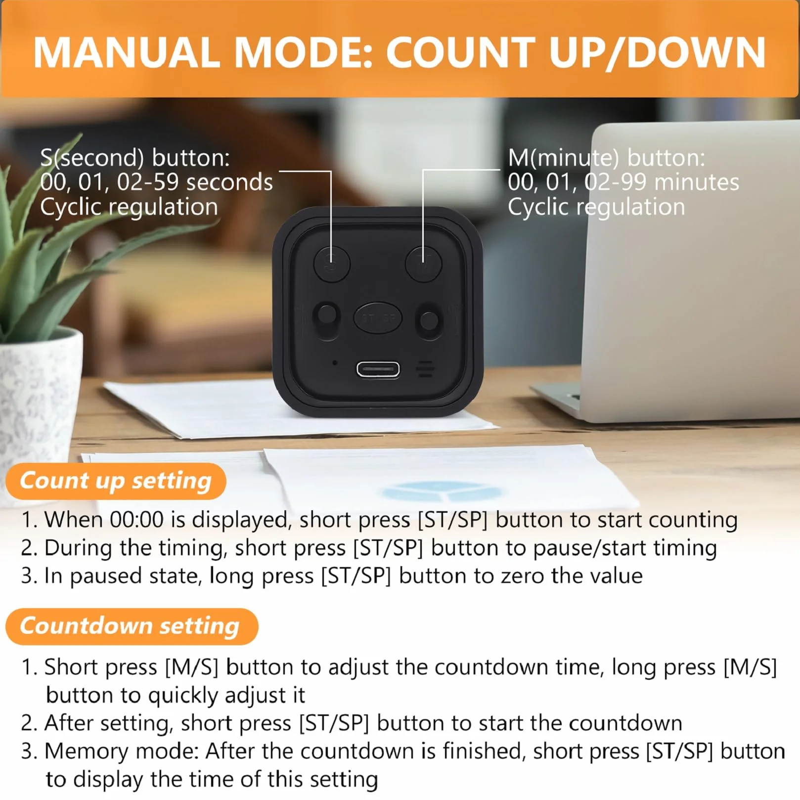 Cuteefun Pomodoro timer cyfrowy obrotowy Cube timer 5/10/30/60 minut odliczanie z wibracjami
