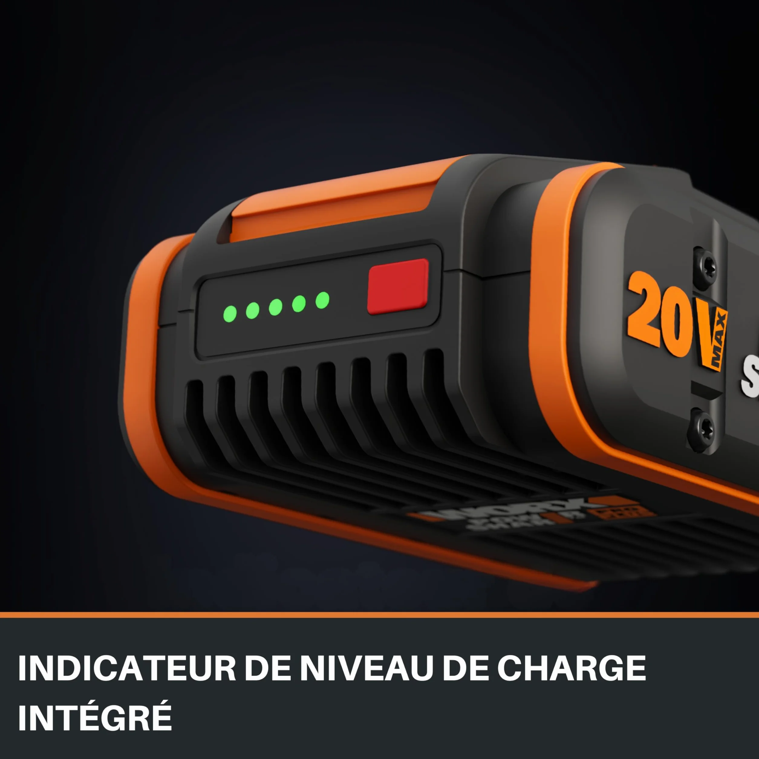 WORX Akumulator Powershare Pro Plus 20V 4Ah WA3646, akumulator o długim cyklu, z technologią o wysokiej wydajności, wbudowanym wskaźnikiem, kompaktowy i lekki, kompatybilny ze wszystkimi narzędziami