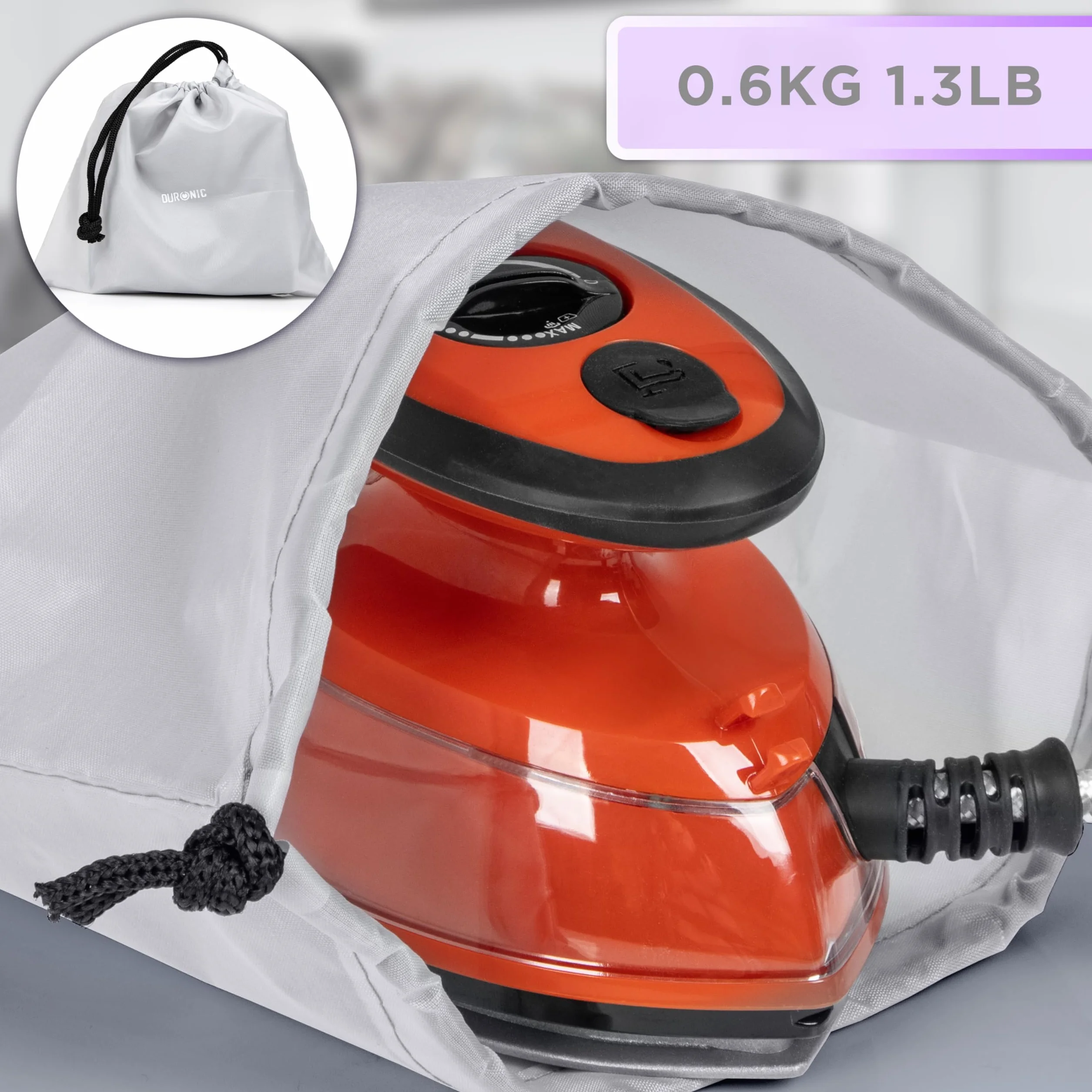 Duronic SI3 RD Żelazko podróżne małe 400W z pokrowcem i pojemnikiem na wodę 50ml | funkcja pary | turystyczne mini żelazko na wyjazdy | nieprzywierająca stopka | regulacja temperatury | 220V lub 110V