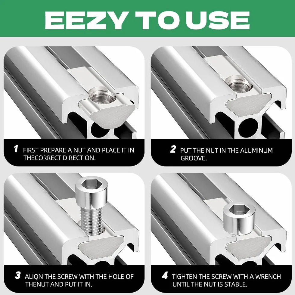40 sztuk nakrętek kulkowych M3 Nut 6 z centralizacją kulką, nakrętki T-Nut 20-seria M3 profilowe aluminiowe 20x20 ze stali węglowej z kulką sprężynową do profilu aluminiowego 3D drukarki, CNC