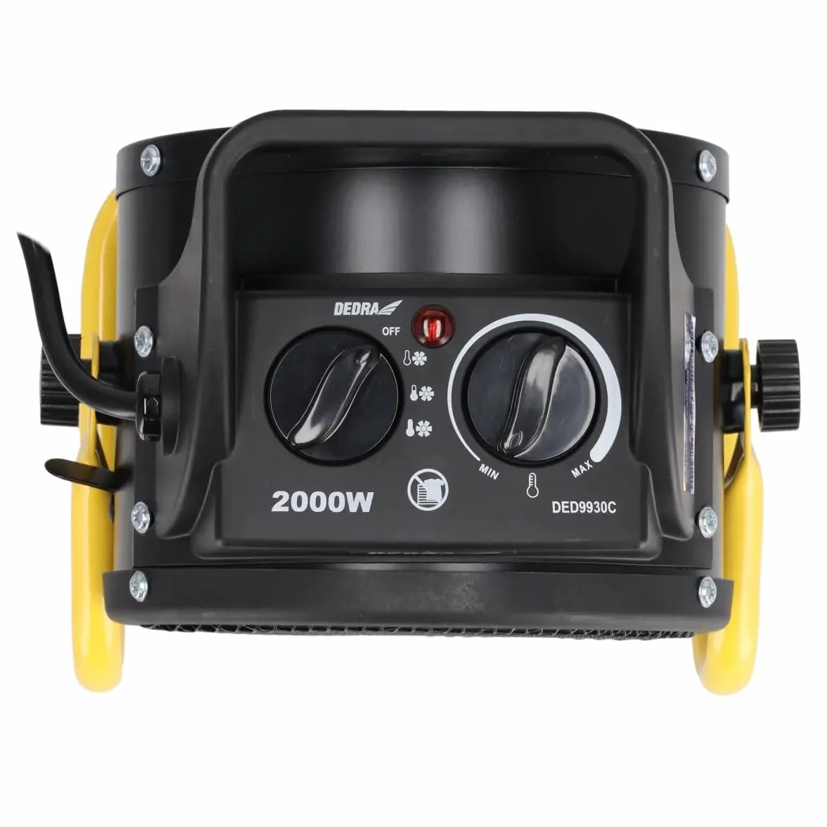 Elektryczny grzejnik PTC 2,0 kW, okrągły, czarny, DEDRA DED9930C, ceramiczny element grzejny, do dobrze izolowanych pomieszczeń, termostat, zabezpieczenie przed przegrzaniem, trzy tryby pracy