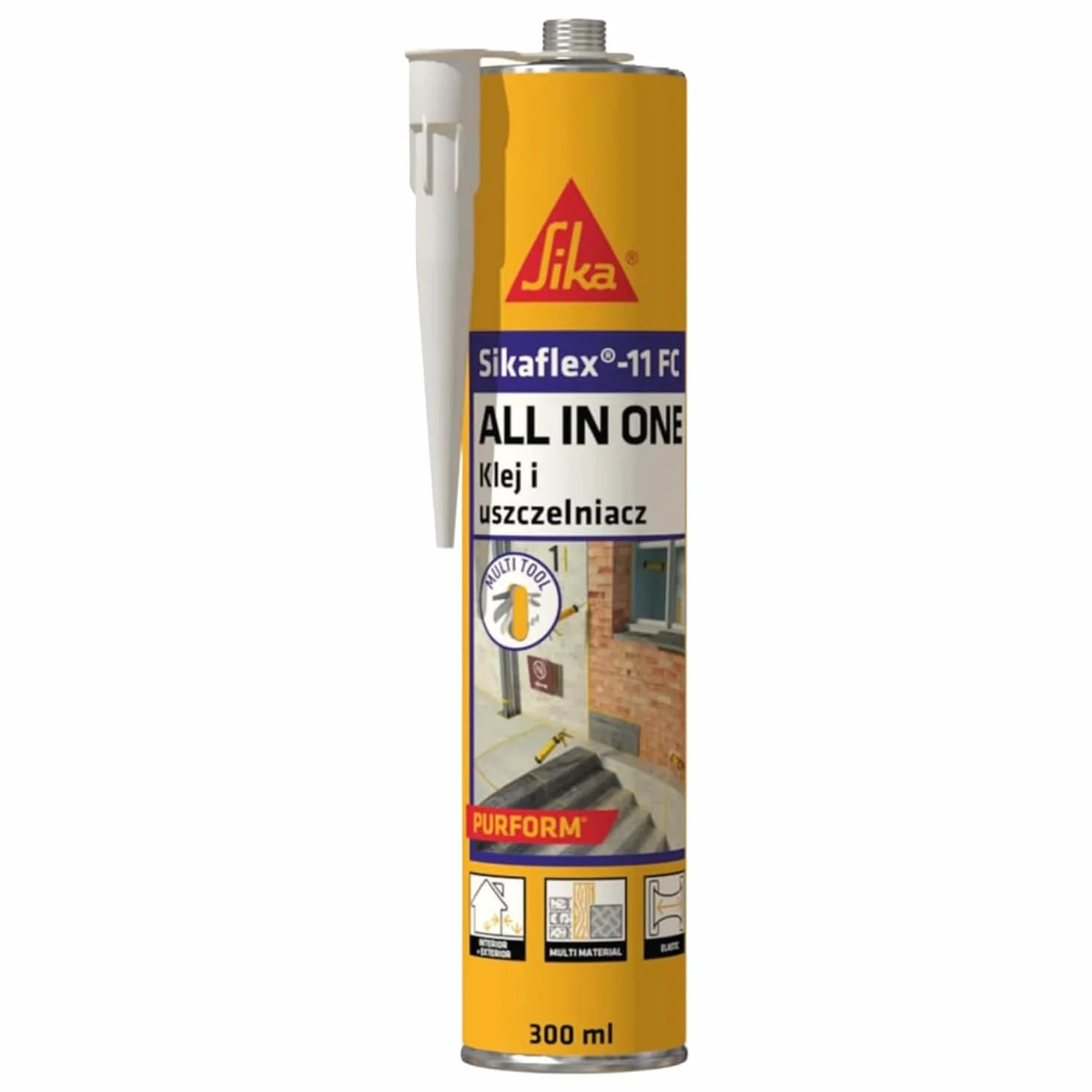 Sika - klej/uszczelniacz - Sikaflex-11FC Purform do użytku wewnątrz i na zewnątrz - przyczepność do wielu podłoży - betonowoszary - 300 ml
