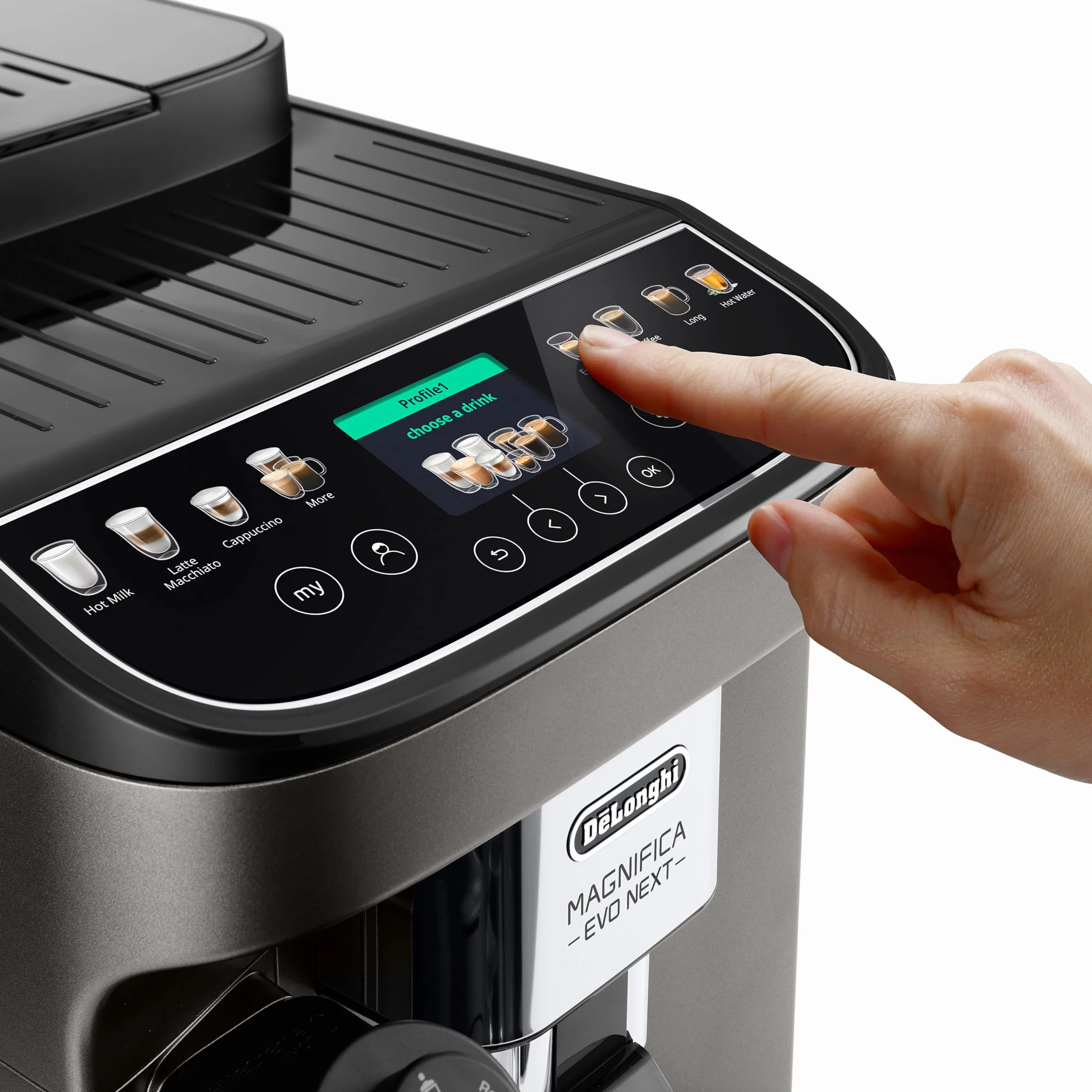 De'Longhi Wspaniały Evo Next ECAM312.80.TB, automatyczny ekspres do kawy z mlekiem, ekspres do kawy i cappuccino z intuicyjnym wyświetlaczem dotykowym, 1450 W, czarny/tytanowy