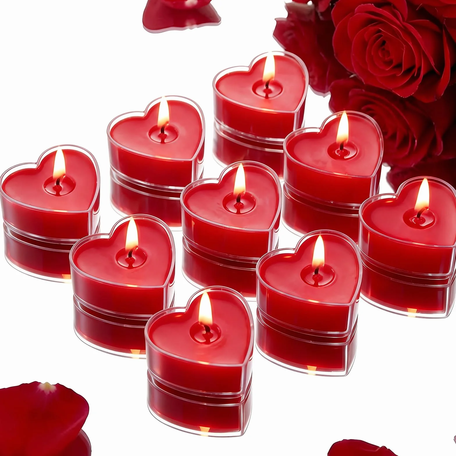 9 romantycznych świeczek typu tealight w kształcie serca, romantyczne świece w kształcie serca, na Walentynki, urodziny, propozycje, wesele, przyjęcie, zaręczyny, czerwone