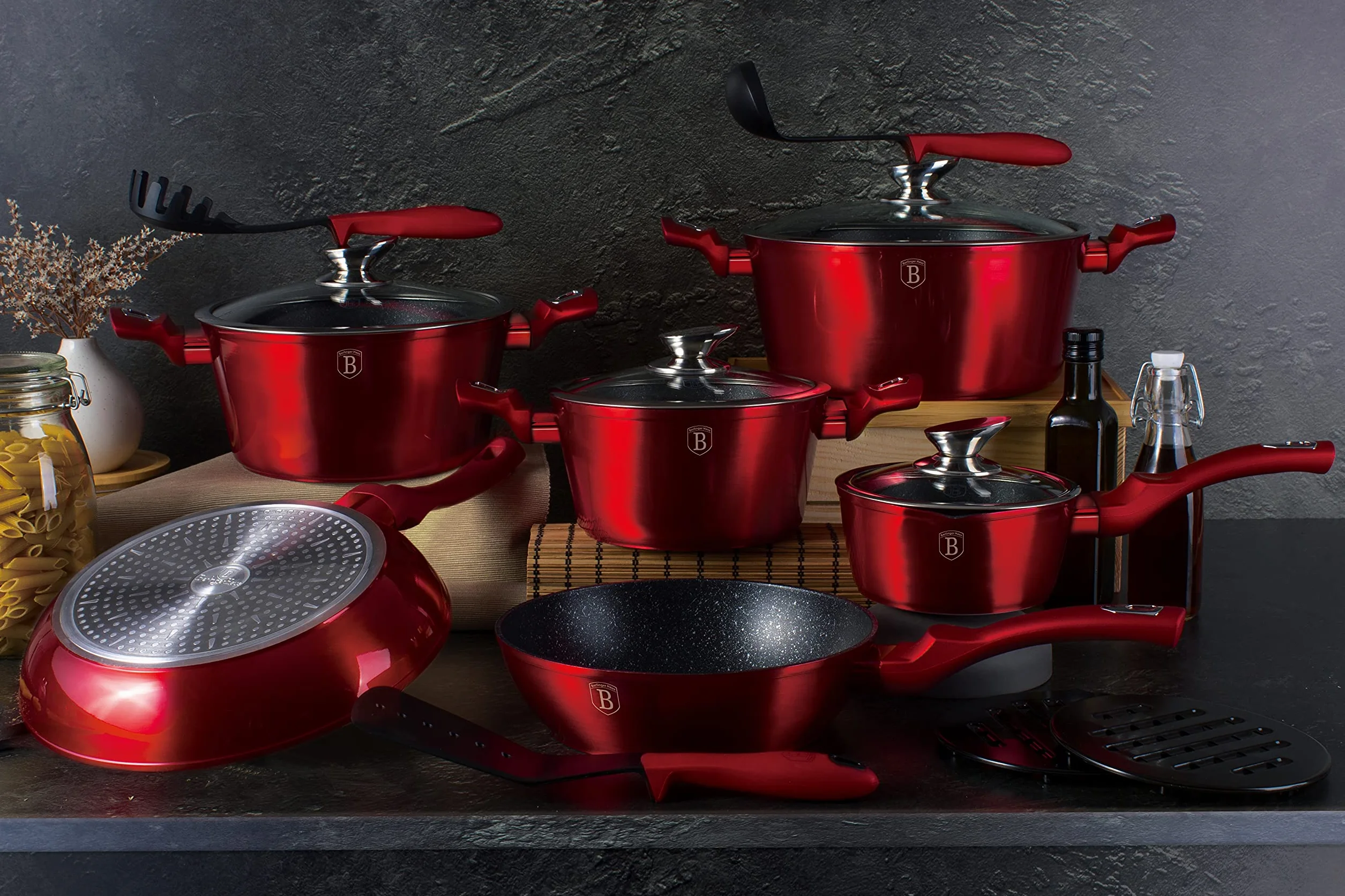15 pcs cookware set, Metallic Line Burgundy Edition