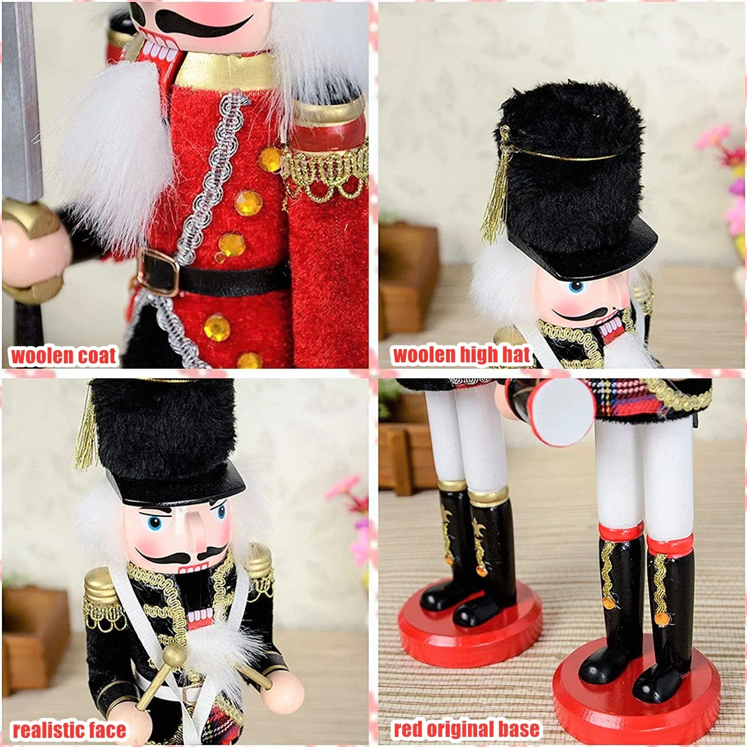 KAHEIGN Drewniany dziadek do orzechów, 2 style, 30 cm, świąteczne tradycyjne figurki dziadka do orzechów, wysokiej jakości, malowane drewno sosnowe, żołnierz do domu, kominka, dekoracja na imprezę