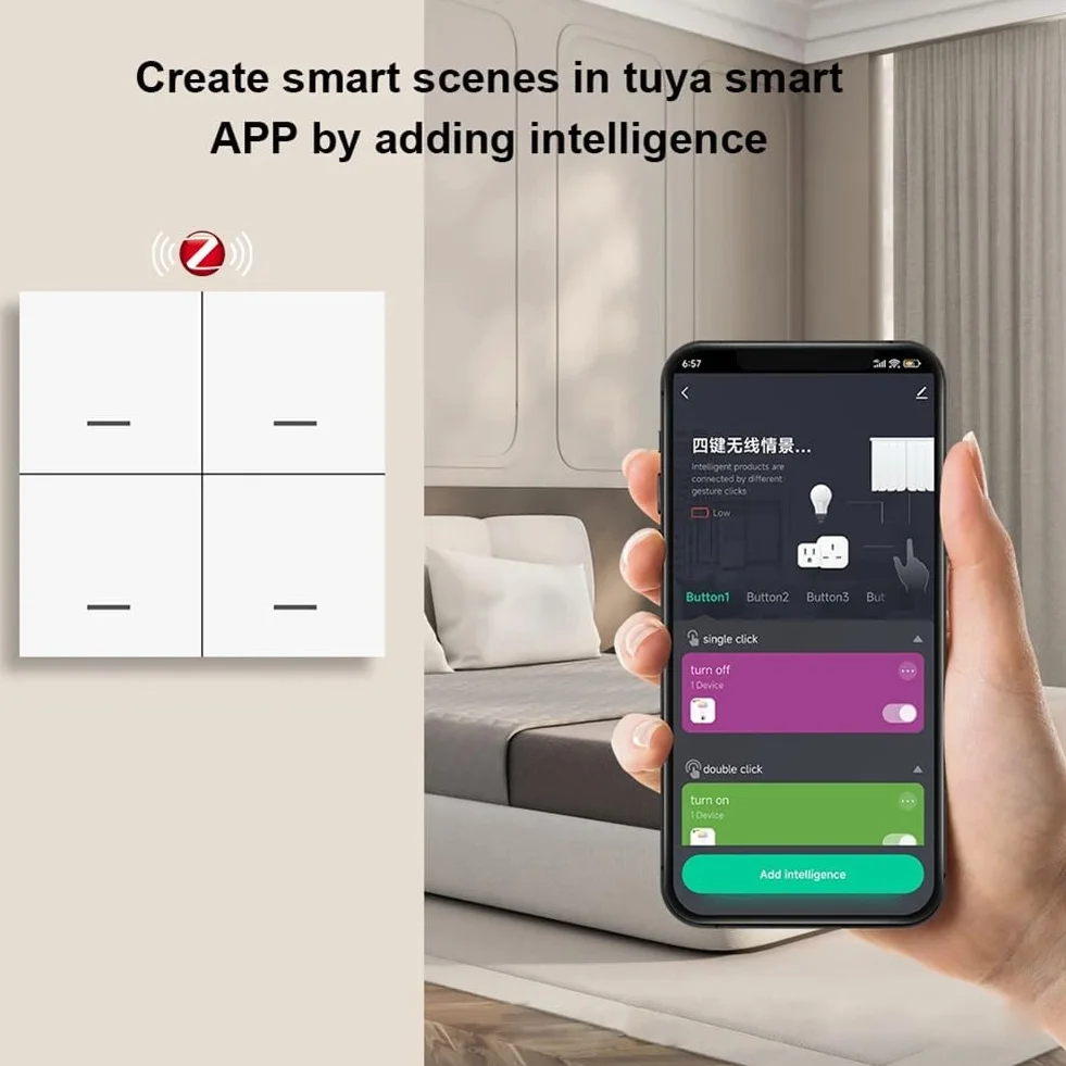 Tuya ZigBee Smart Scene Switch 4-biegowy Smart Switch 12 Scene Switch Push Button Controller obsługuje Home Assistant, łatwa instalacja